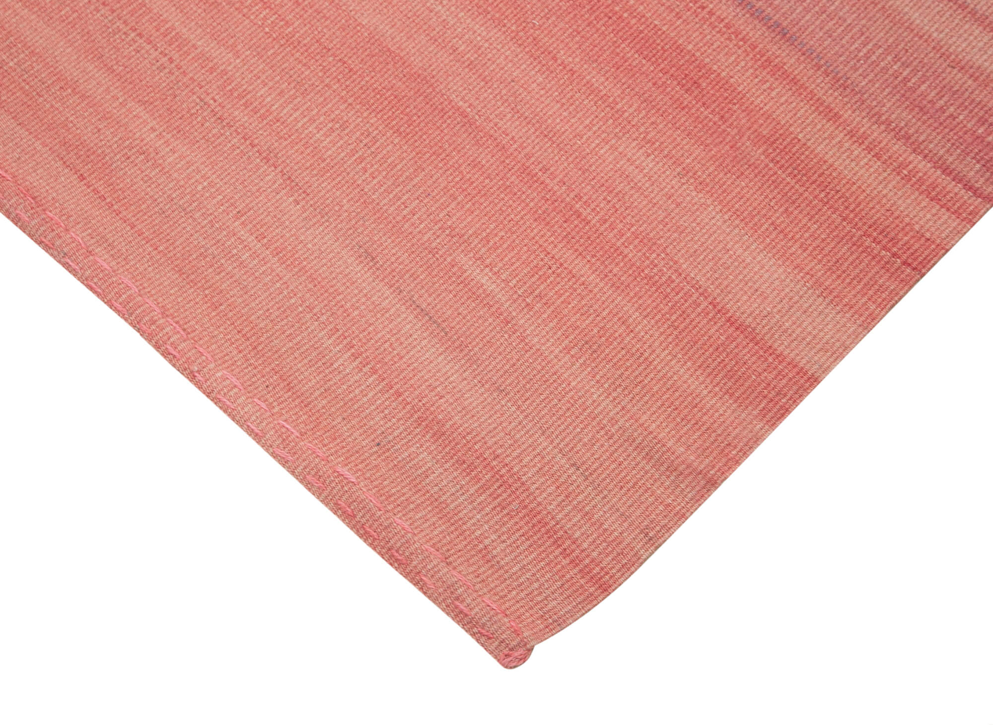 Handmade Cotton Wool Rug - Pink Striped Vintage Turkish Carpet 6'x9'3'' Area Rug
