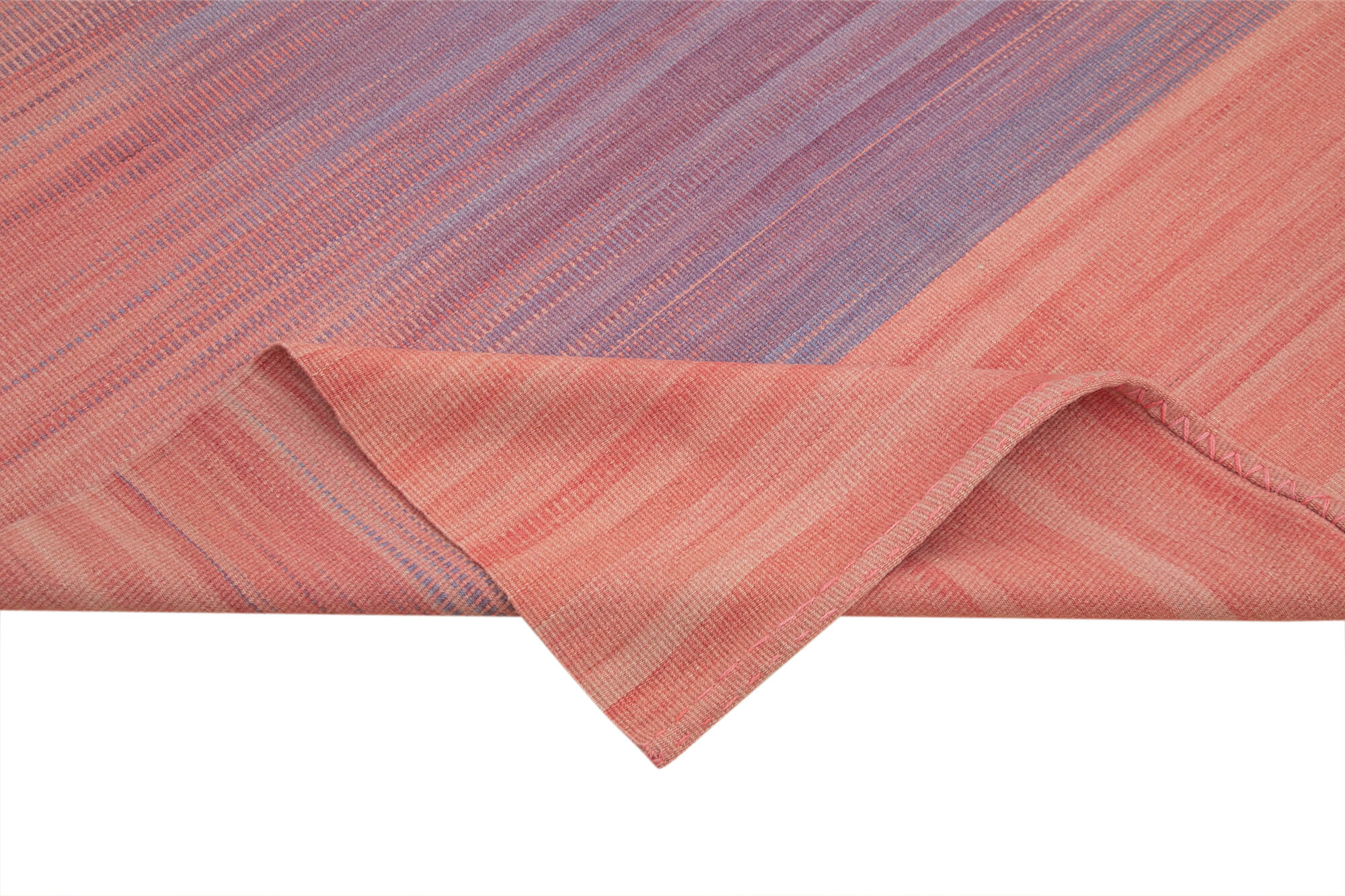 Handmade Cotton Wool Rug - Pink Striped Vintage Turkish Carpet 6'x9'3'' Area Rug