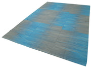 Handmade Area Rug - Blue Striped Cotton Wool Kilim Carpet 6'11''x10'2'' Durable Natural Fiber