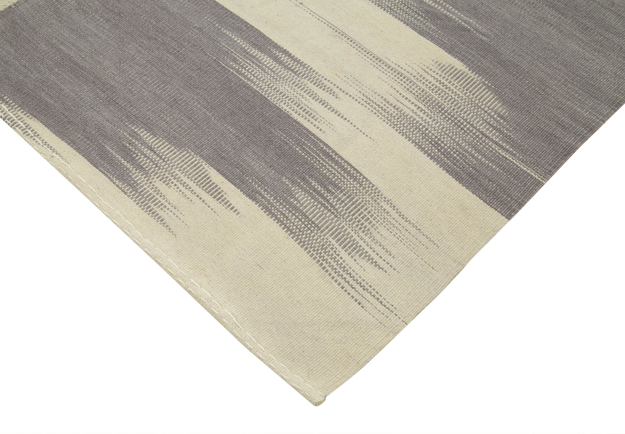 Handmade Cotton Wool Rug | Turkish Hand Knotted Carpet – Beige Striped Vintage Kilim Area Rug 6'7''x9'1''