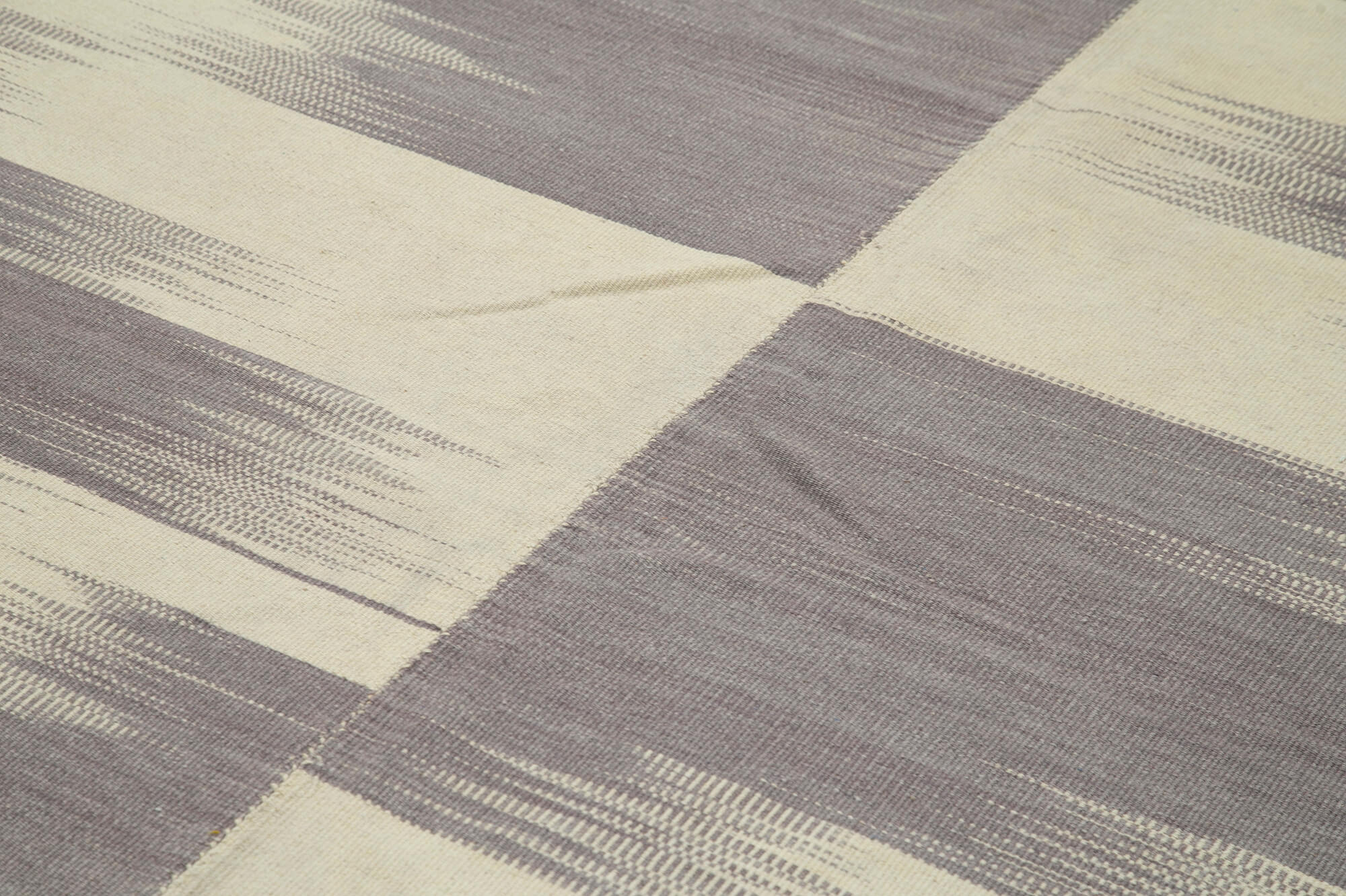 Handmade Cotton Wool Rug | Turkish Hand Knotted Carpet – Beige Striped Vintage Kilim Area Rug 6'7''x9'1''