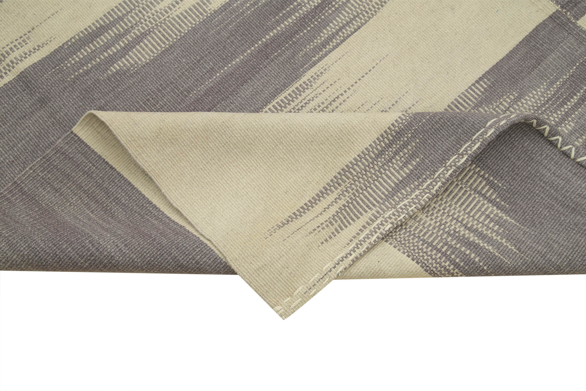Handmade Cotton Wool Rug | Turkish Hand Knotted Carpet – Beige Striped Vintage Kilim Area Rug 6'7''x9'1''