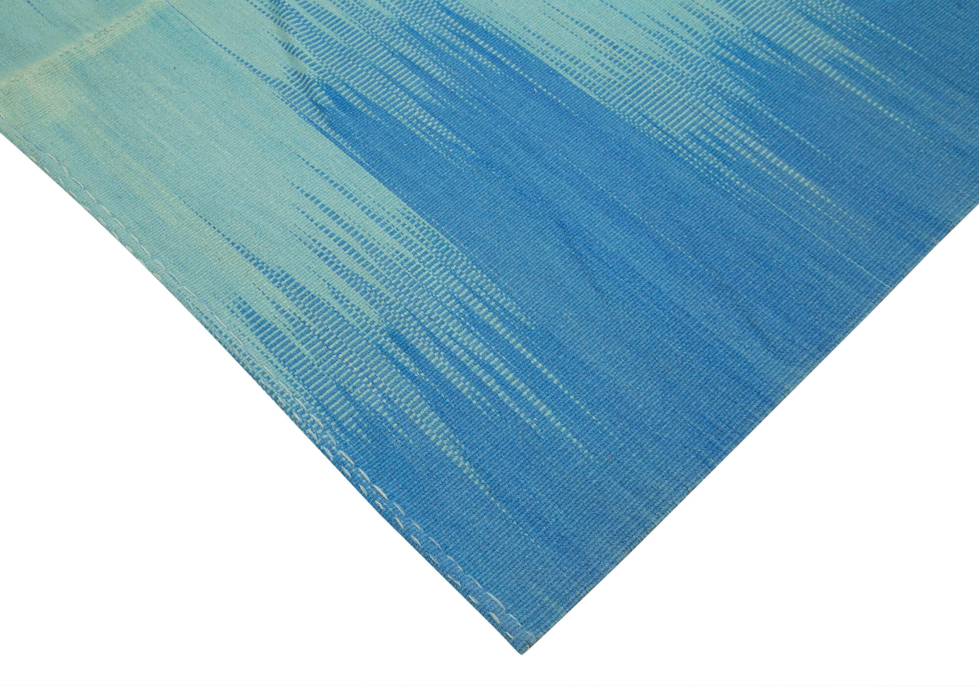 Handmade Area Rug - Blue Striped Kilim Cotton Wool Vintage Turkish Carpet 6'10"x8'9"