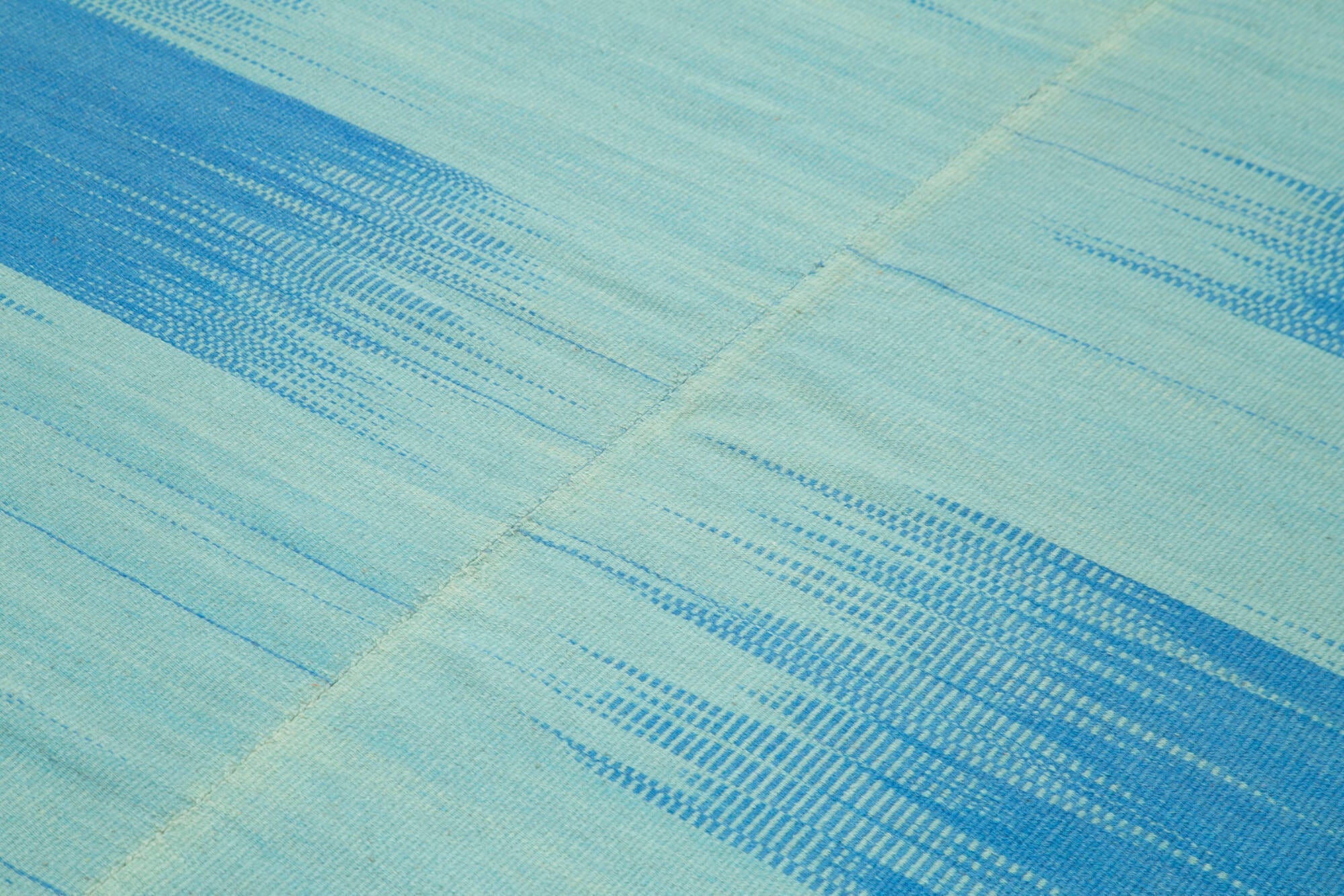 Handmade Area Rug - Blue Striped Kilim Cotton Wool Vintage Turkish Carpet 6'10"x8'9"