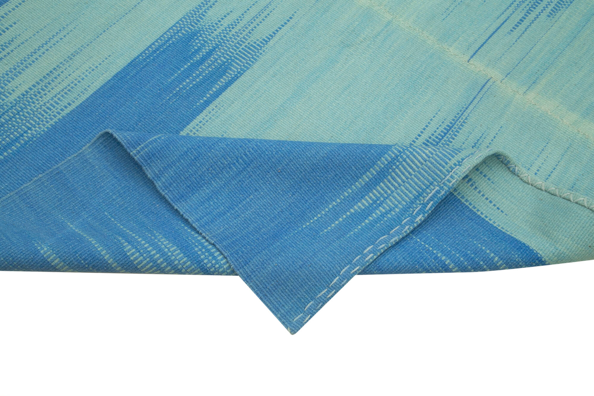 Handmade Area Rug - Blue Striped Kilim Cotton Wool Vintage Turkish Carpet 6'10"x8'9"