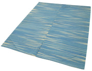 Handmade Area Rug - Blue Striped Kilim Cotton Wool Vintage Carpet 4'8''x5'10''