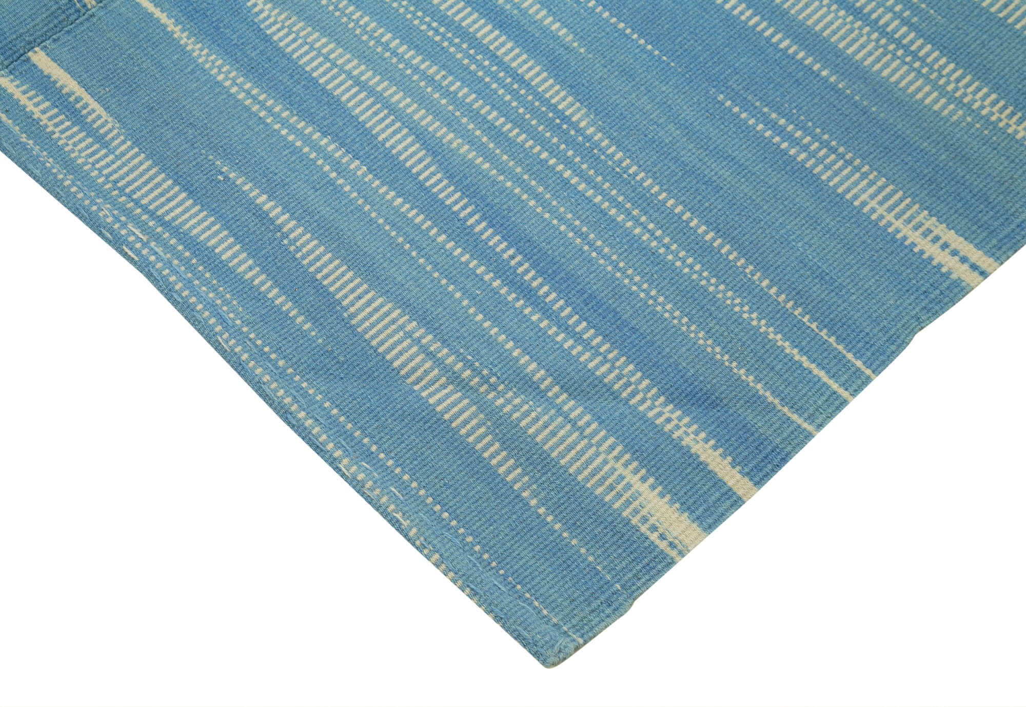 Handmade Area Rug - Blue Striped Kilim Cotton Wool Vintage Carpet 4'8''x5'10''