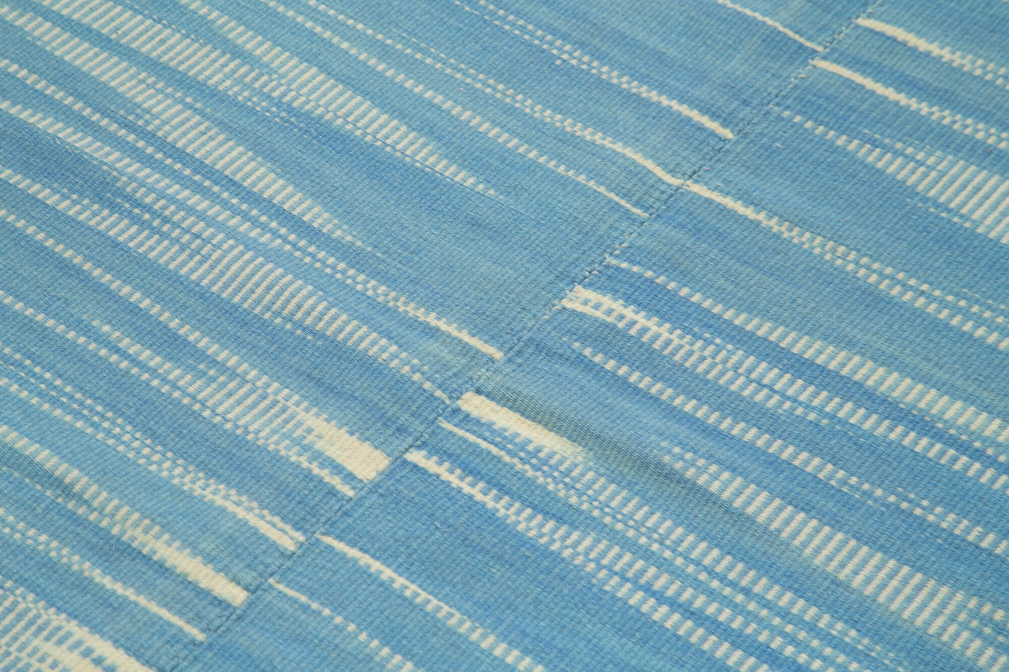 Handmade Area Rug - Blue Striped Kilim Cotton Wool Vintage Carpet 4'8''x5'10''