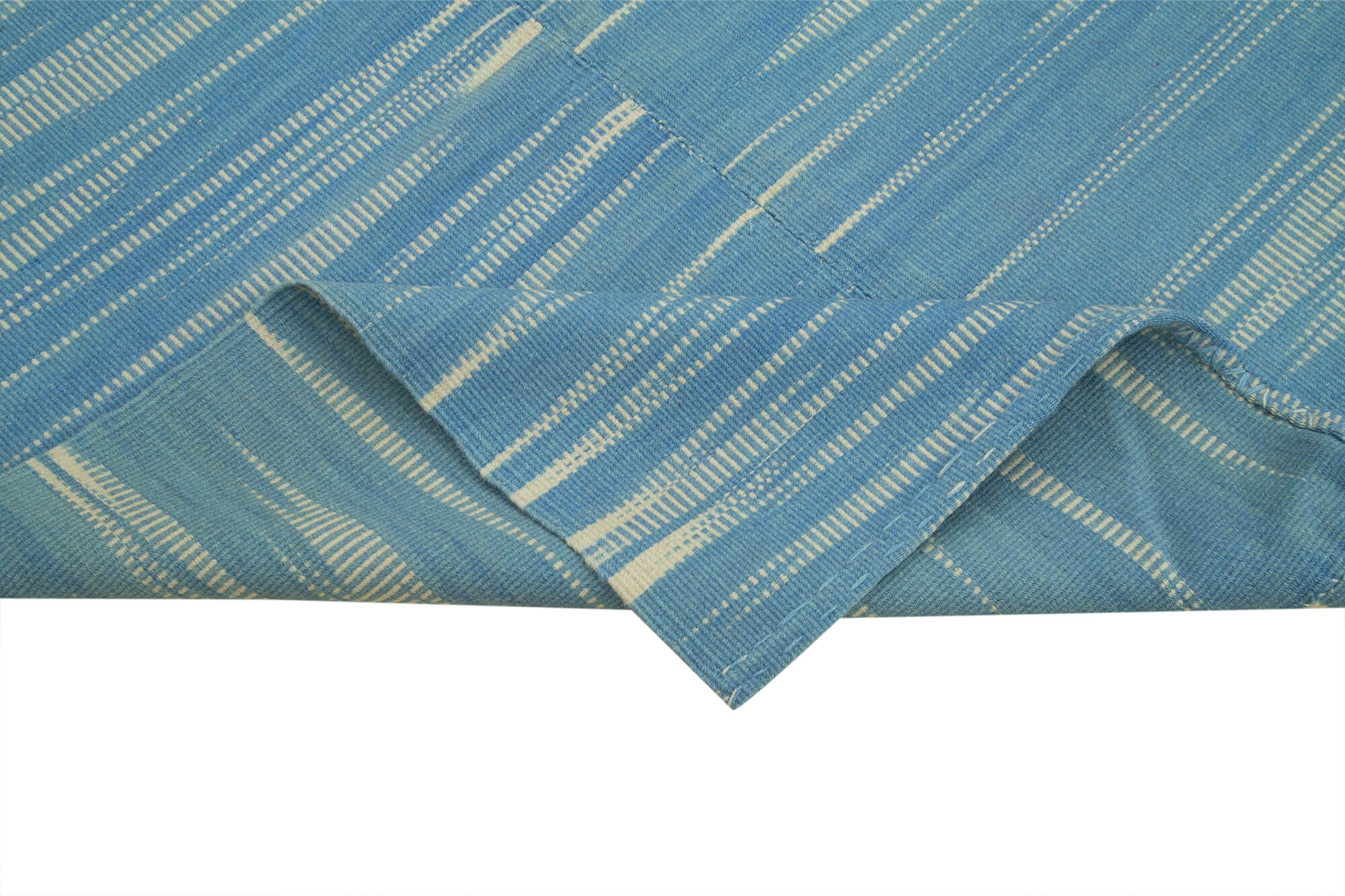 Handmade Area Rug - Blue Striped Kilim Cotton Wool Vintage Carpet 4'8''x5'10''