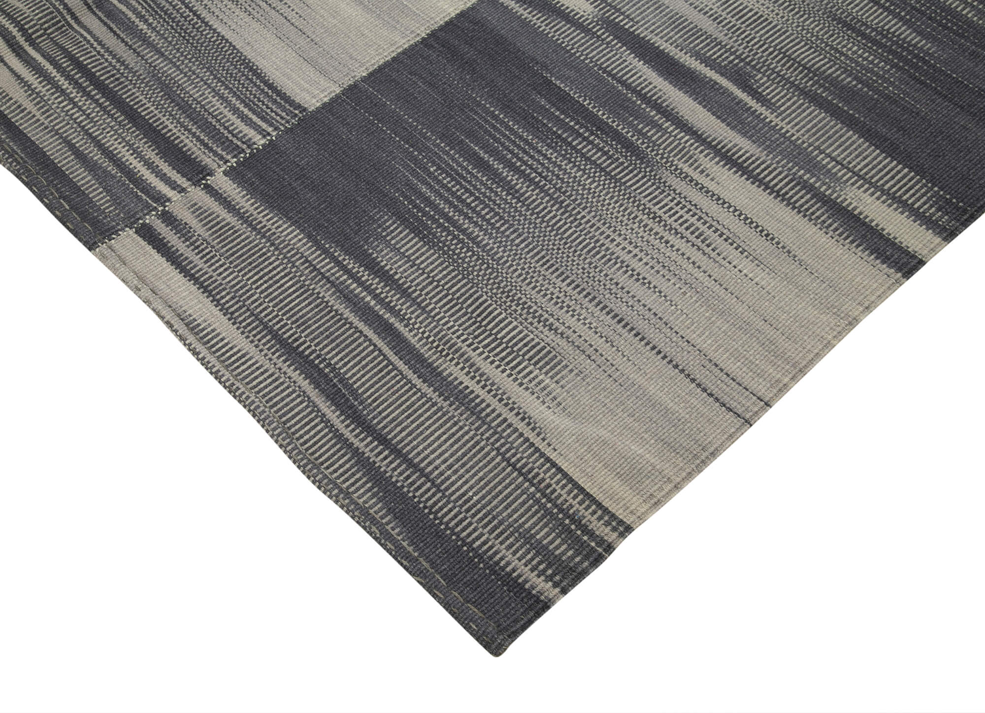 Handmade Area Rug – Grey Striped Kilim Cotton Wool Carpet 6'11''x8'1''