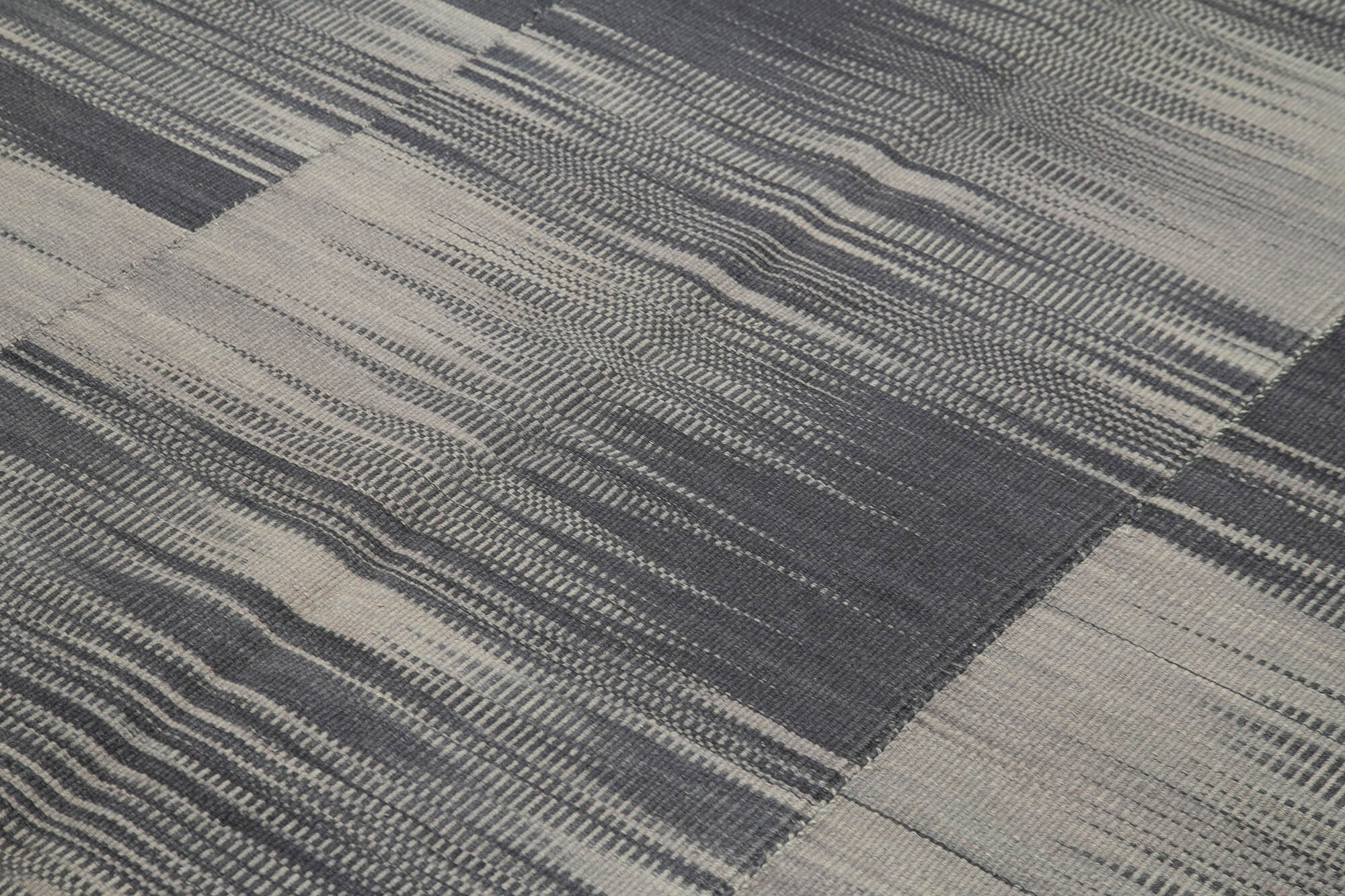 Handmade Area Rug – Grey Striped Kilim Cotton Wool Carpet 6'11''x8'1''