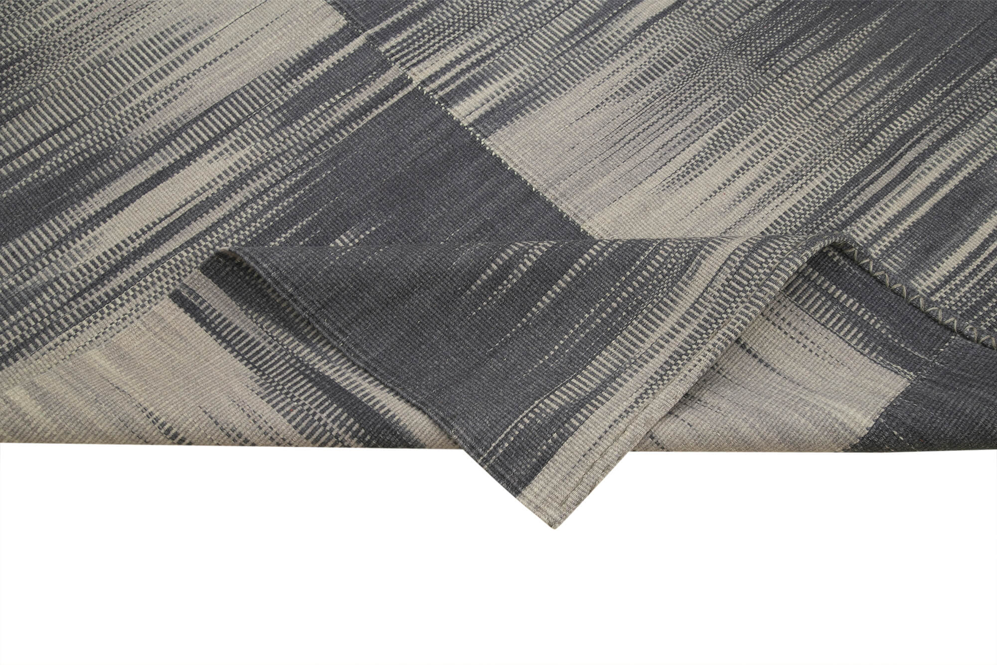 Handmade Area Rug – Grey Striped Kilim Cotton Wool Carpet 6'11''x8'1''