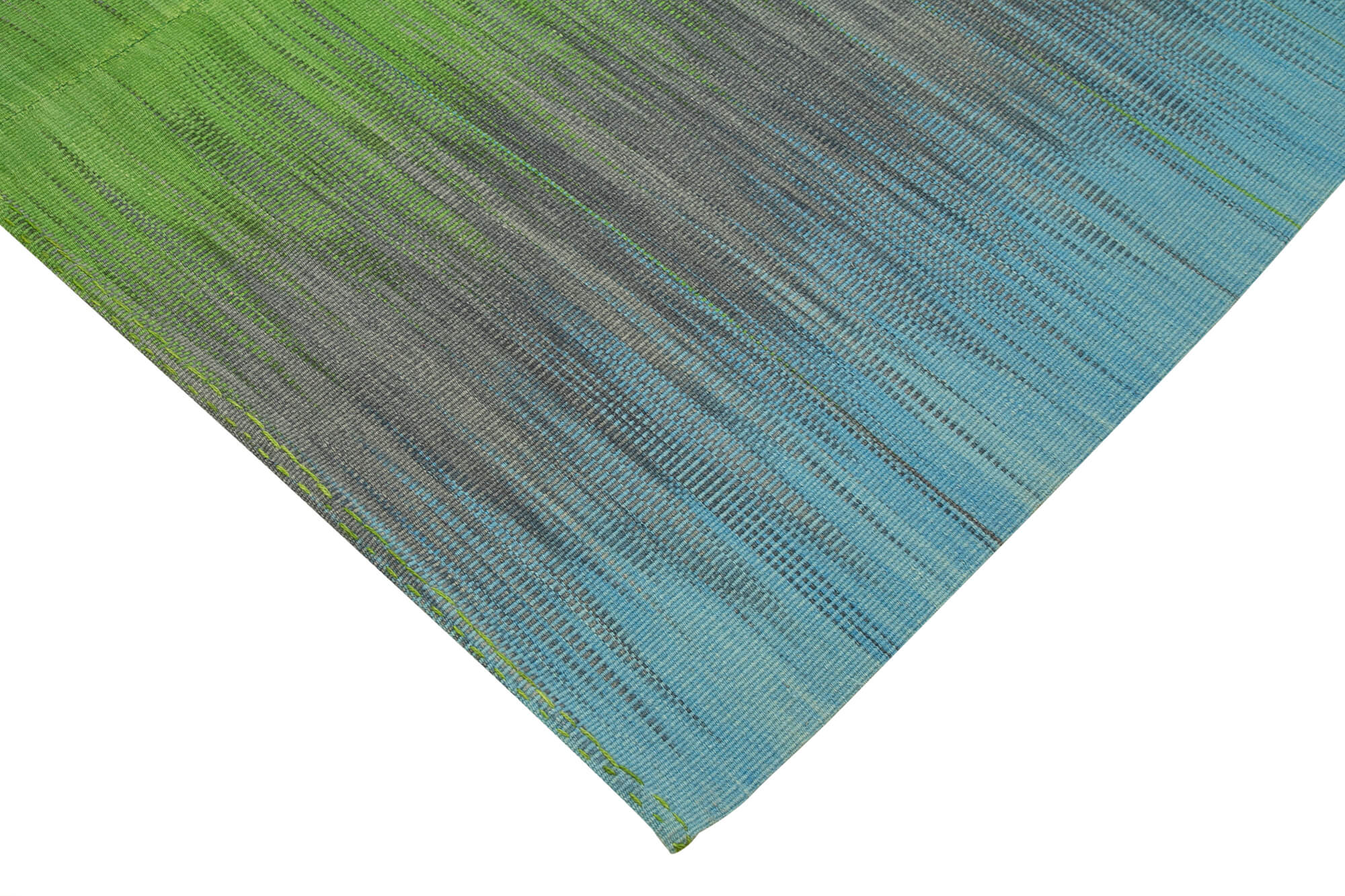 Handmade Area Rug – White Striped Cotton Wool Kilim, Hand Woven Carpet 6'6" x 9'10"