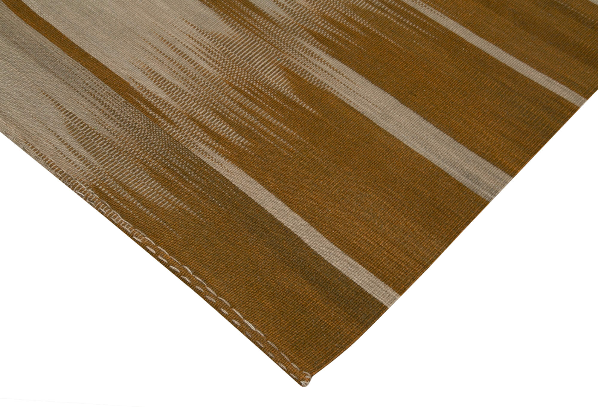 Handmade Area Rug - Brown Striped Kilim 6x9 Wool Cotton Vintage Turkish Carpet