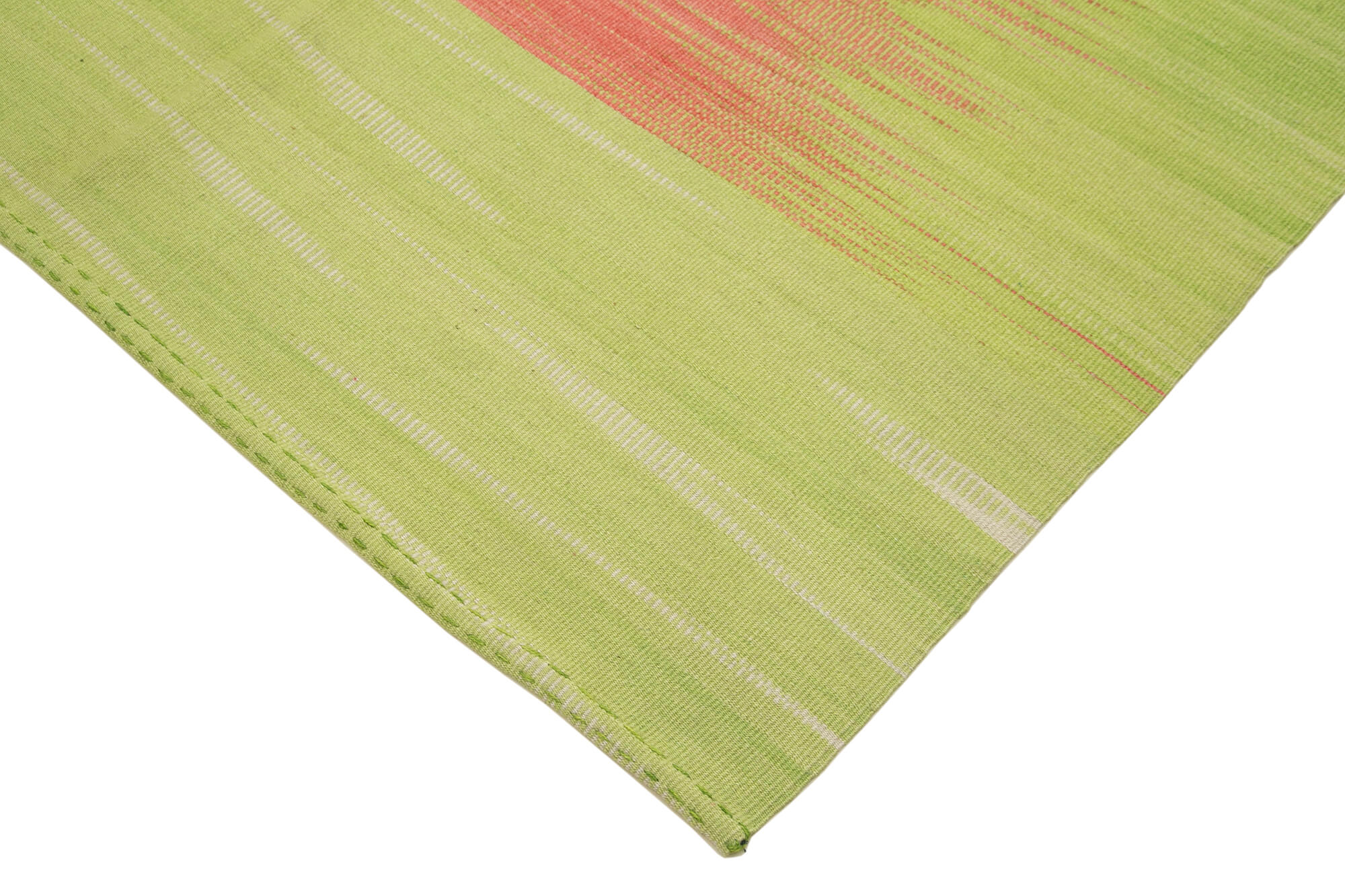 Handmade Area Rug - Green Striped Cotton Wool Kilim 5x9 Vintage Turkish Carpet