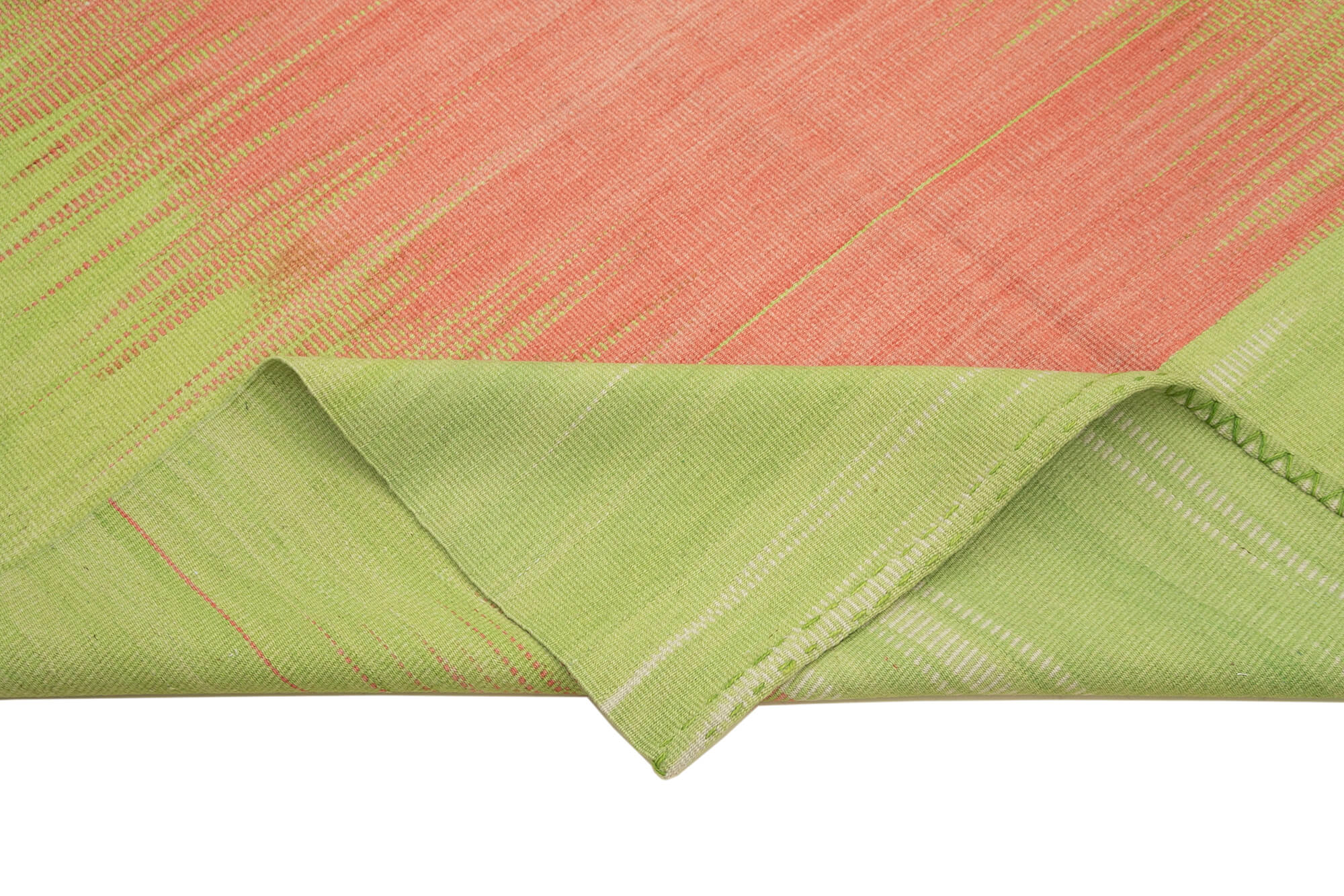 Handmade Area Rug - Green Striped Cotton Wool Kilim 5x9 Vintage Turkish Carpet