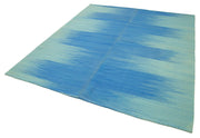 Handmade Wool Area Rug – Blue Striped Cotton Wool Carpet, Hand Woven Kilim 6'11"x8'2"