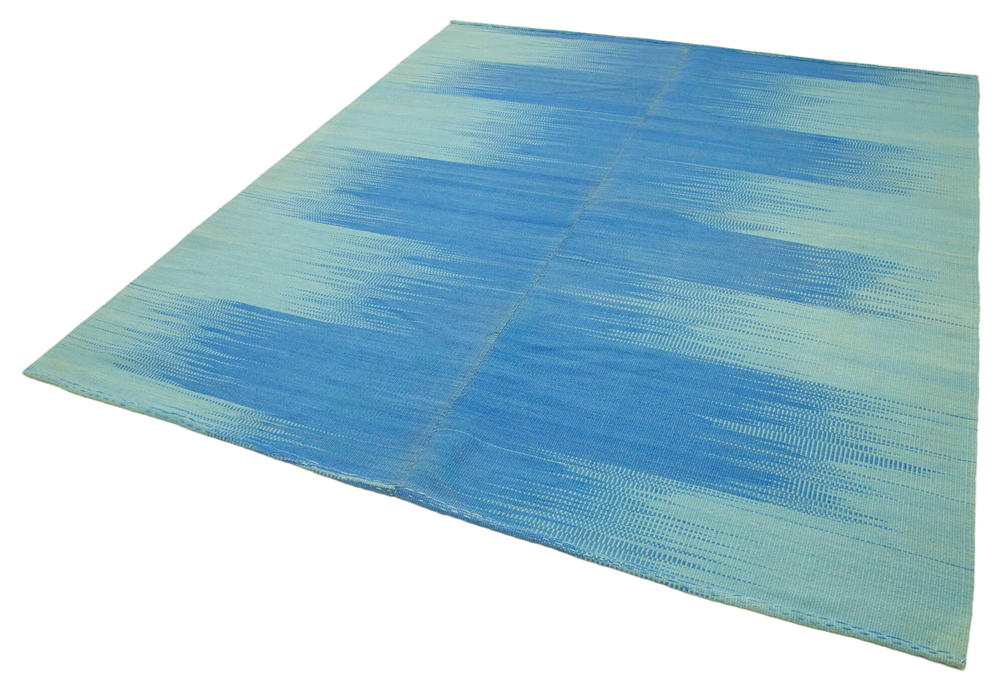 Handmade Wool Area Rug – Blue Striped Cotton Wool Carpet, Hand Woven Kilim 6'11"x8'2"