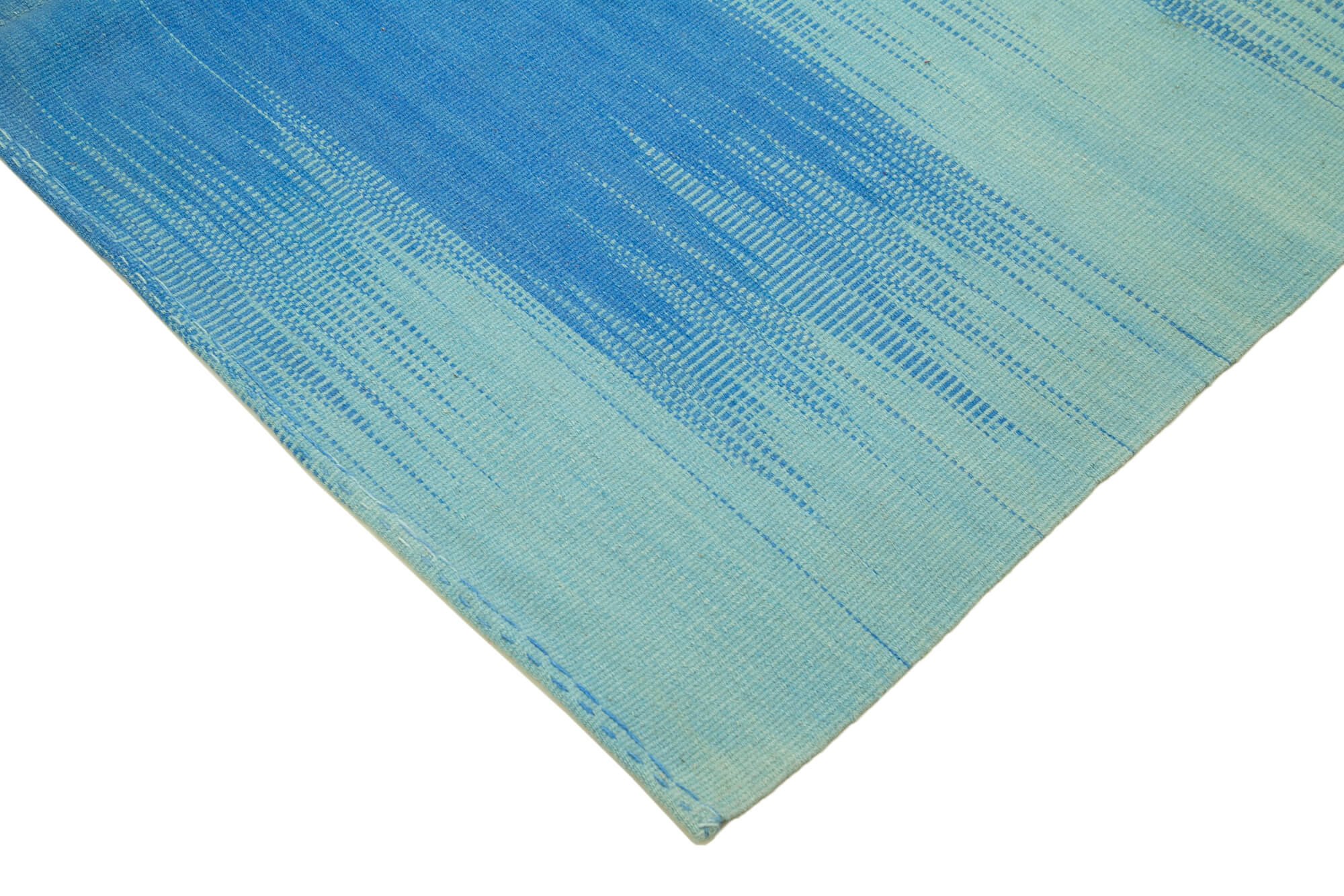 Handmade Wool Area Rug – Blue Striped Cotton Wool Carpet, Hand Woven Kilim 6'11"x8'2"