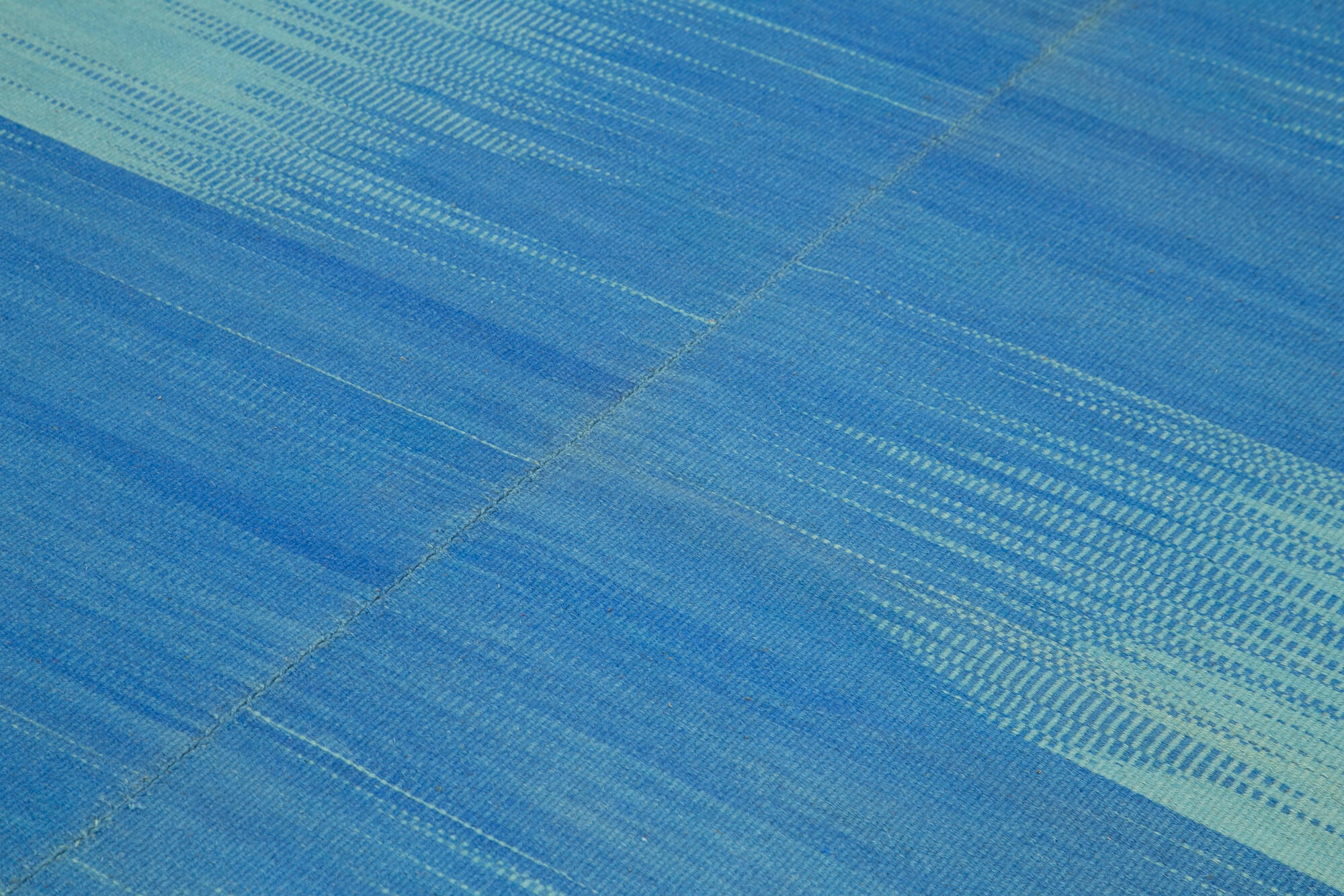 Handmade Wool Area Rug – Blue Striped Cotton Wool Carpet, Hand Woven Kilim 6'11"x8'2"