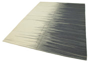 Handmade Area Rug - Beige Striped Turkish Vintage Carpet, Cotton Wool Kilim 5'9''x8'