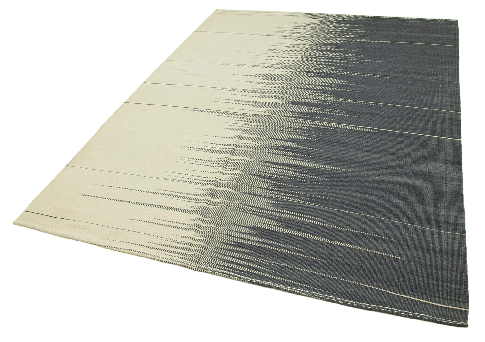 Handmade Area Rug - Beige Striped Turkish Vintage Carpet, Cotton Wool Kilim 5'9''x8'