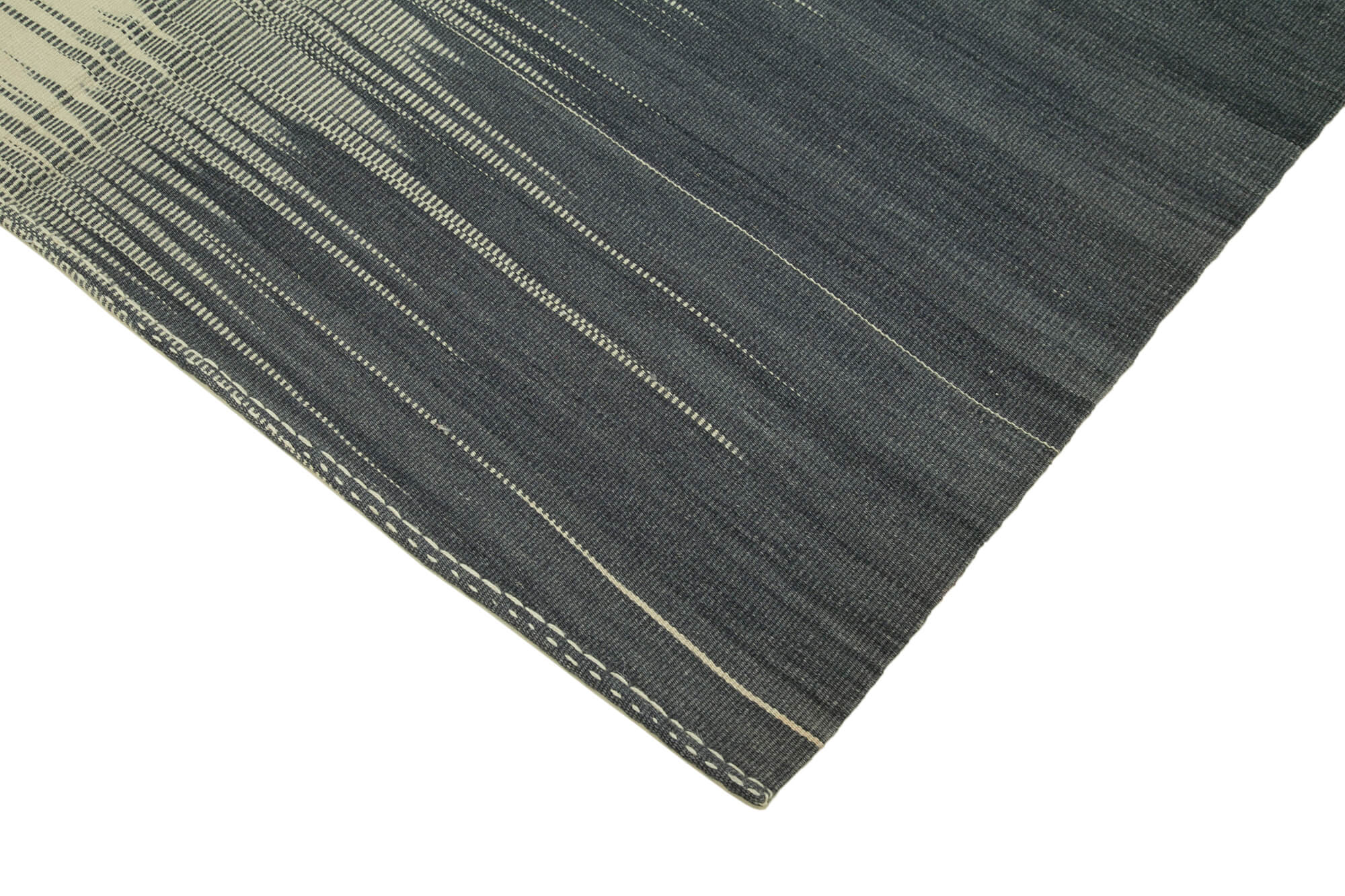 Handmade Area Rug - Beige Striped Turkish Vintage Carpet, Cotton Wool Kilim 5'9''x8'