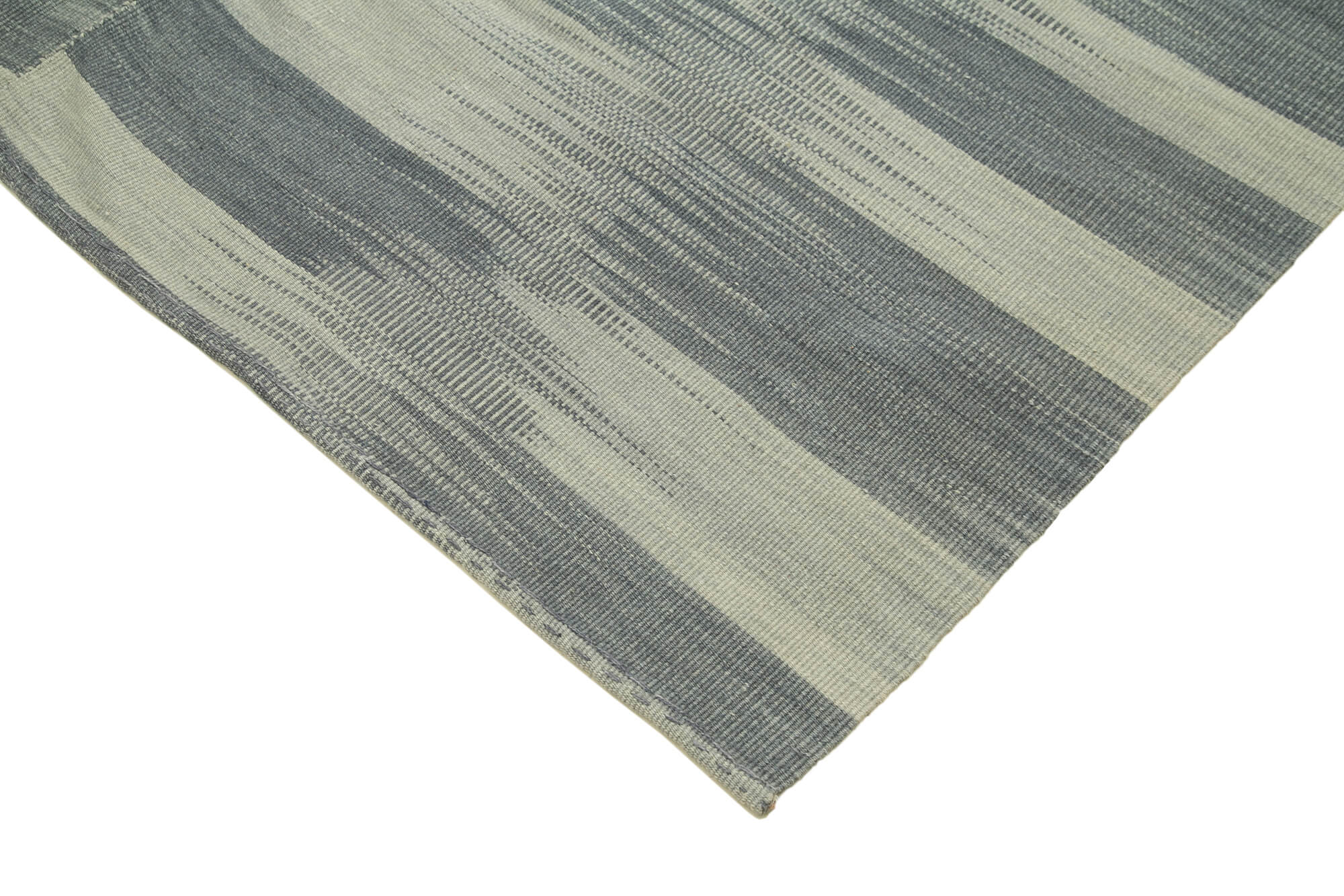 Handmade Cotton Wool Rug - Grey Striped Kilim, Vintage Turkish Carpet 6'7''x9'5''