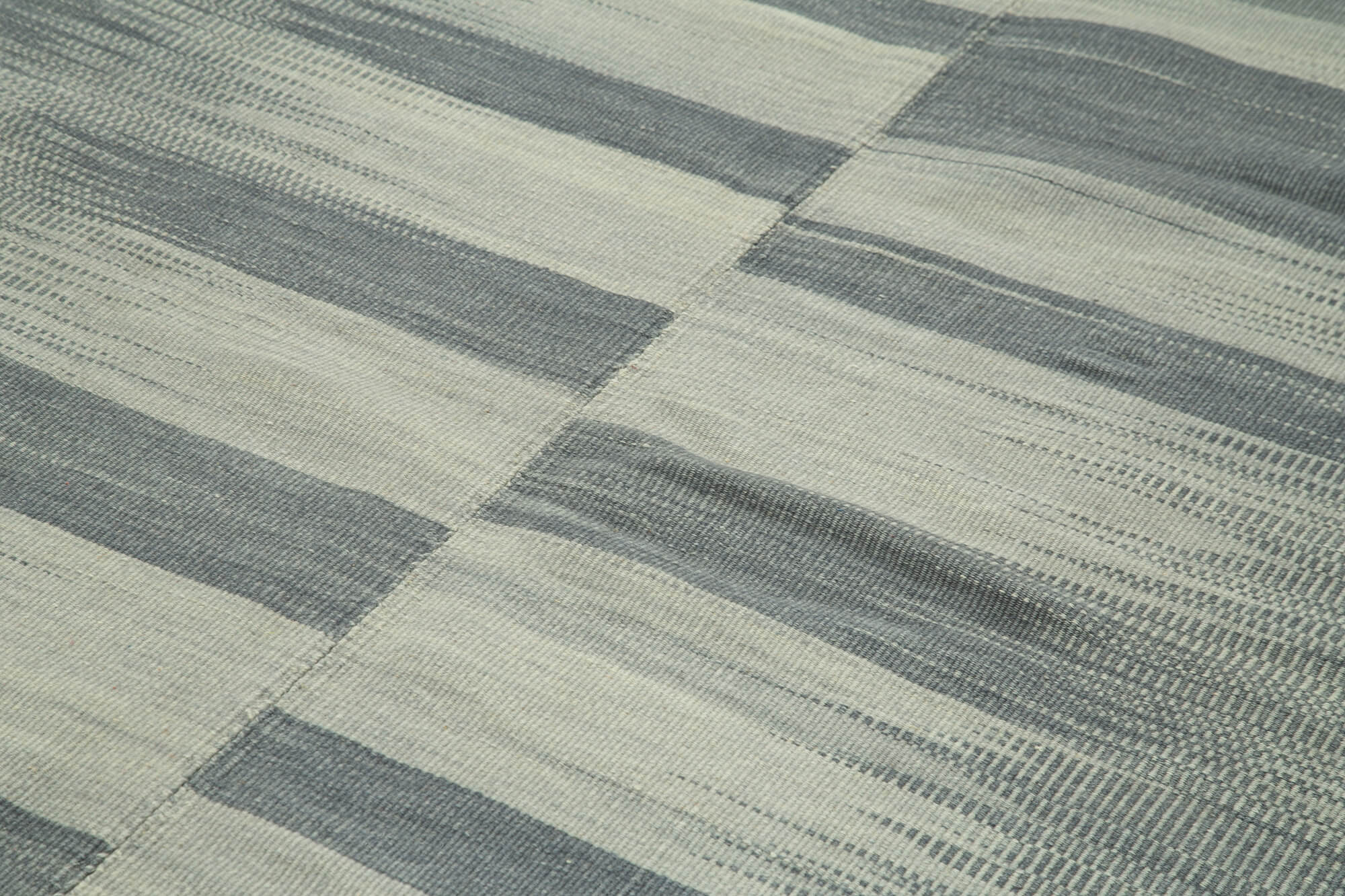 Handmade Cotton Wool Rug - Grey Striped Kilim, Vintage Turkish Carpet 6'7''x9'5''