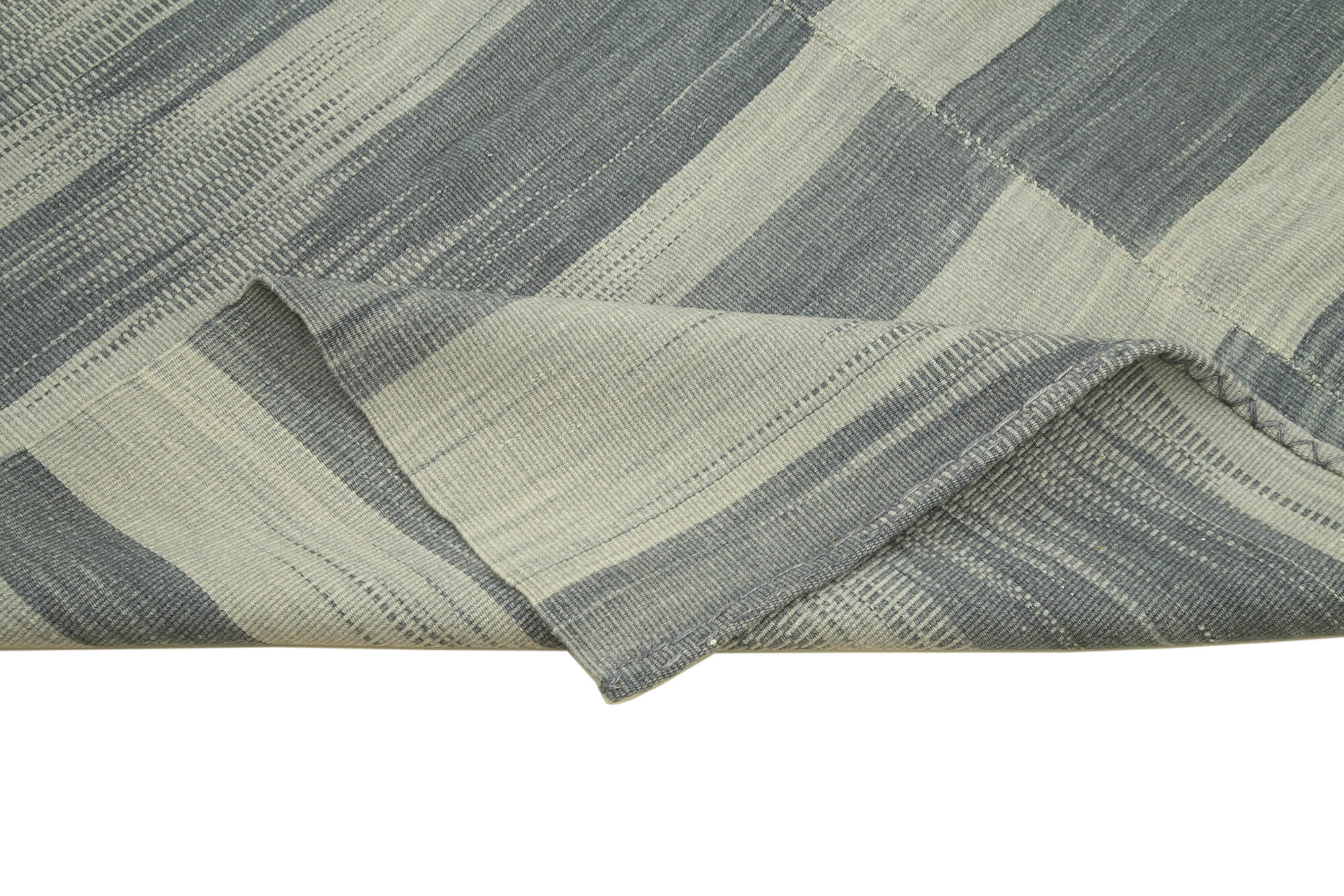 Handmade Cotton Wool Rug - Grey Striped Kilim, Vintage Turkish Carpet 6'7''x9'5''