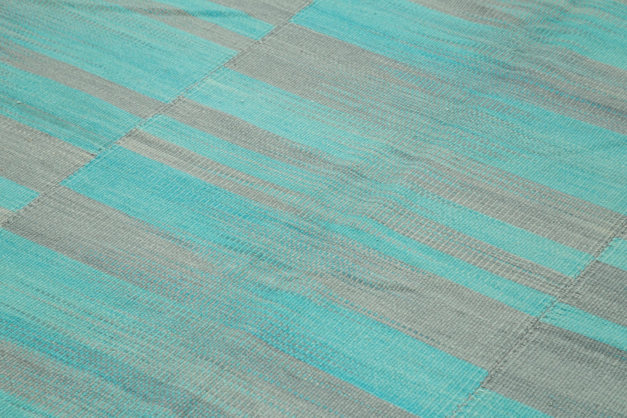 Handmade Area Rug – Turquoise Striped Vintage Turkish Kilim Carpet 7'1''x8'6''