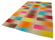Handmade Area Rug – White Striped Cotton Wool Kilim, Soft Durable Floor Covering 6'6"x11'8"