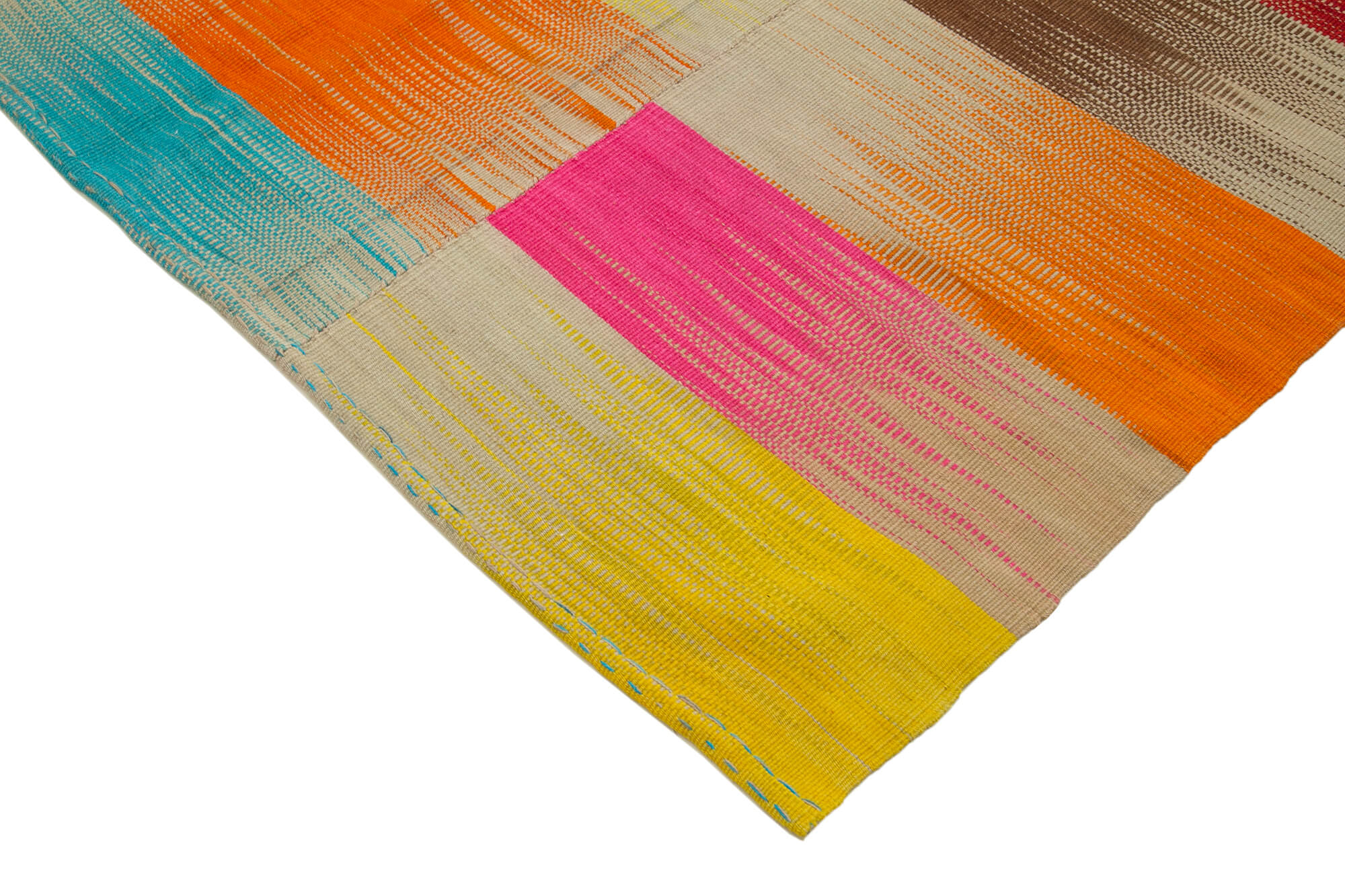 Handmade Area Rug – White Striped Cotton Wool Kilim, Soft Durable Floor Covering 6'6"x11'8"