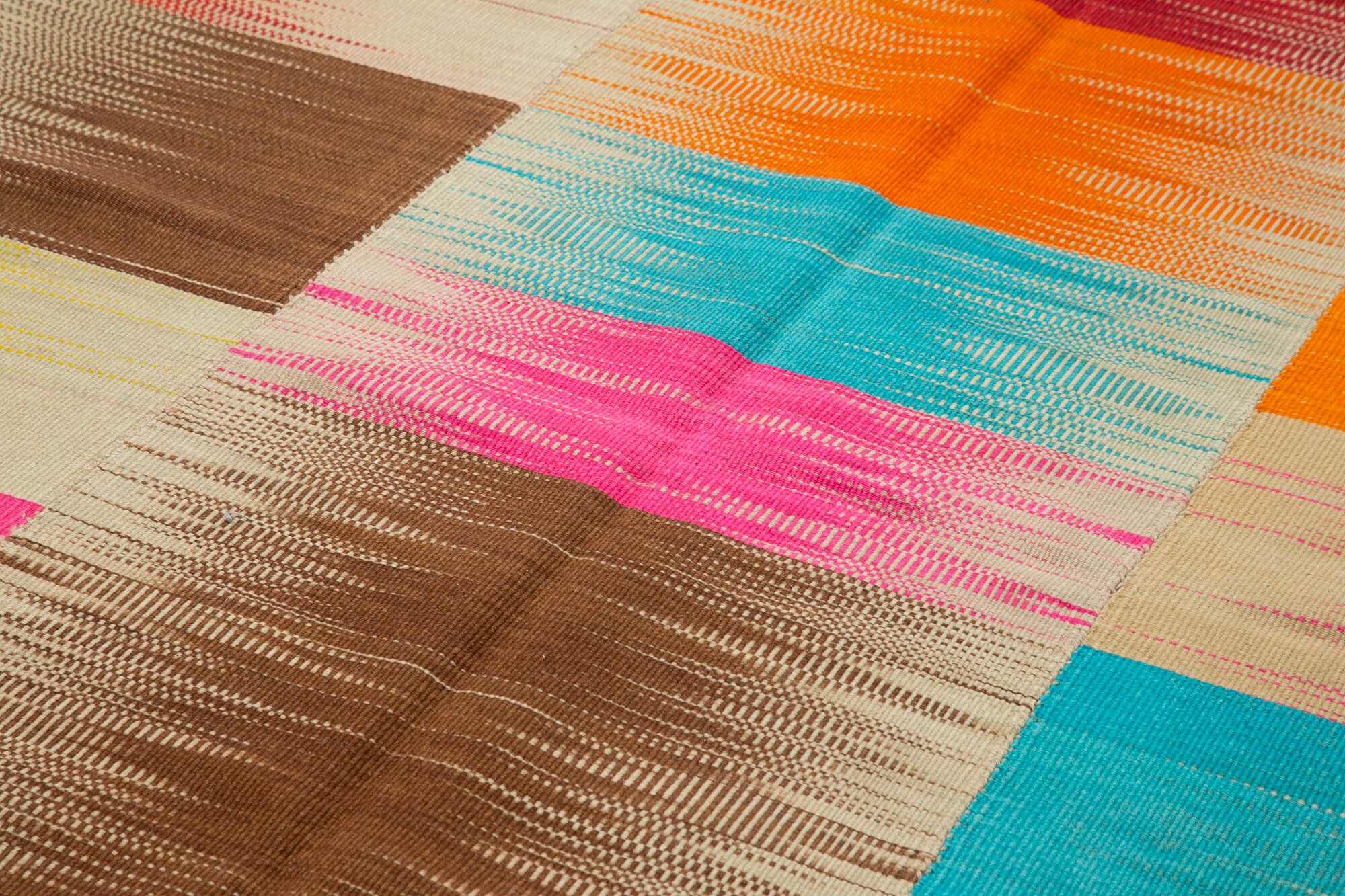 Handmade Area Rug – White Striped Cotton Wool Kilim, Soft Durable Floor Covering 6'6"x11'8"