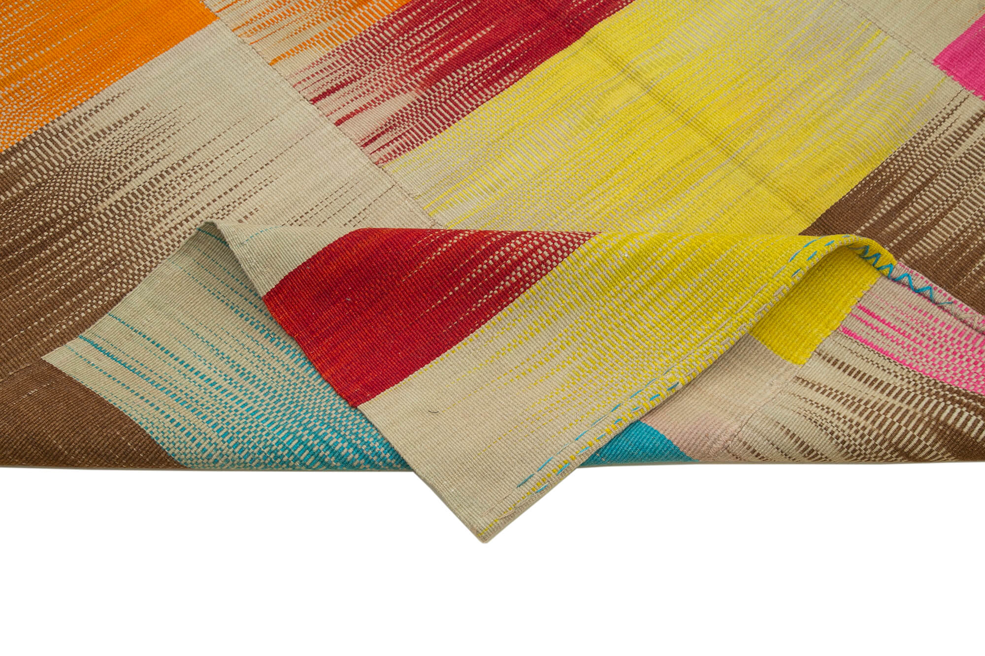 Handmade Area Rug – White Striped Cotton Wool Kilim, Soft Durable Floor Covering 6'6"x11'8"