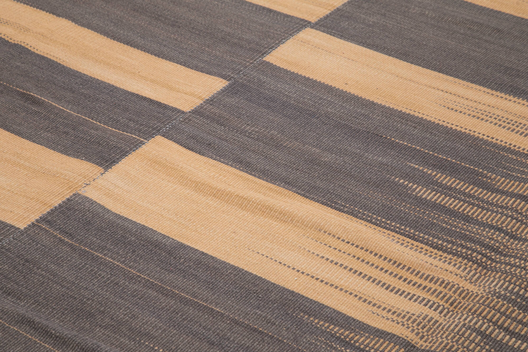Handmade Area Rug – White Striped Cotton Wool Kilim Carpet 9'8''x12'4''