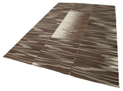 Handmade Area Rug – Vintage Kilim Brown Striped Cotton Wool Carpet 6x11