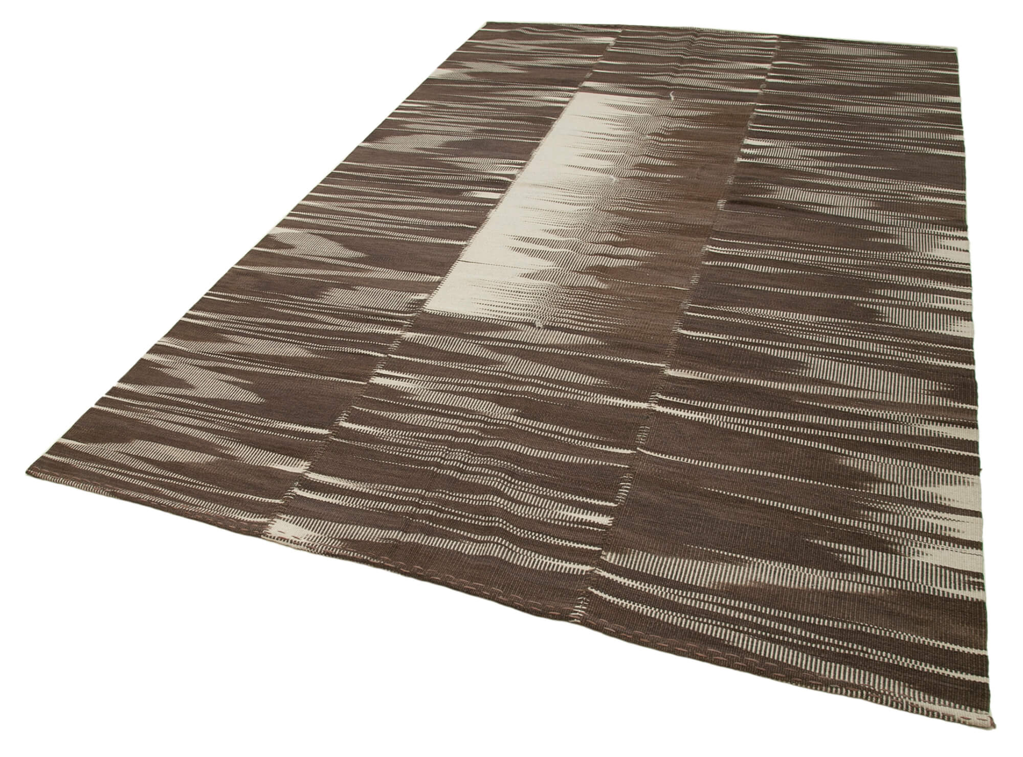 Handmade Area Rug – Vintage Kilim Brown Striped Cotton Wool Carpet 6x11