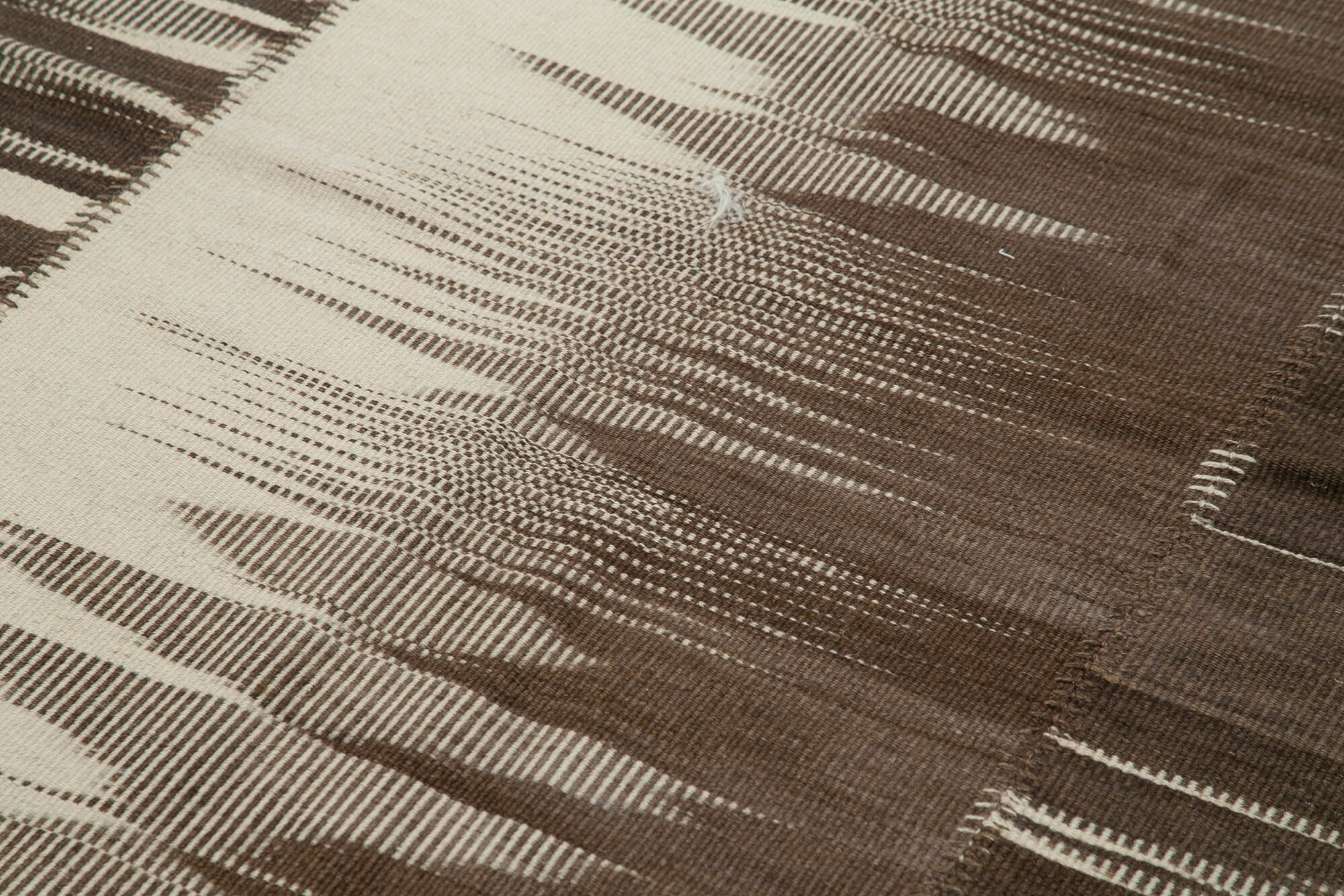 Handmade Area Rug – Vintage Kilim Brown Striped Cotton Wool Carpet 6x11