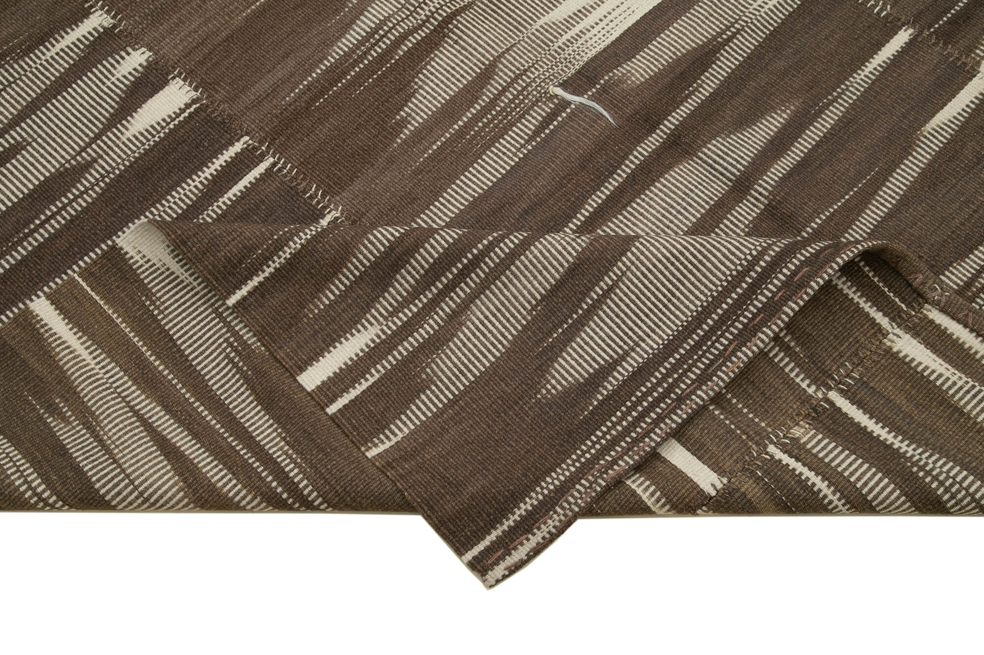 Handmade Area Rug – Vintage Kilim Brown Striped Cotton Wool Carpet 6x11