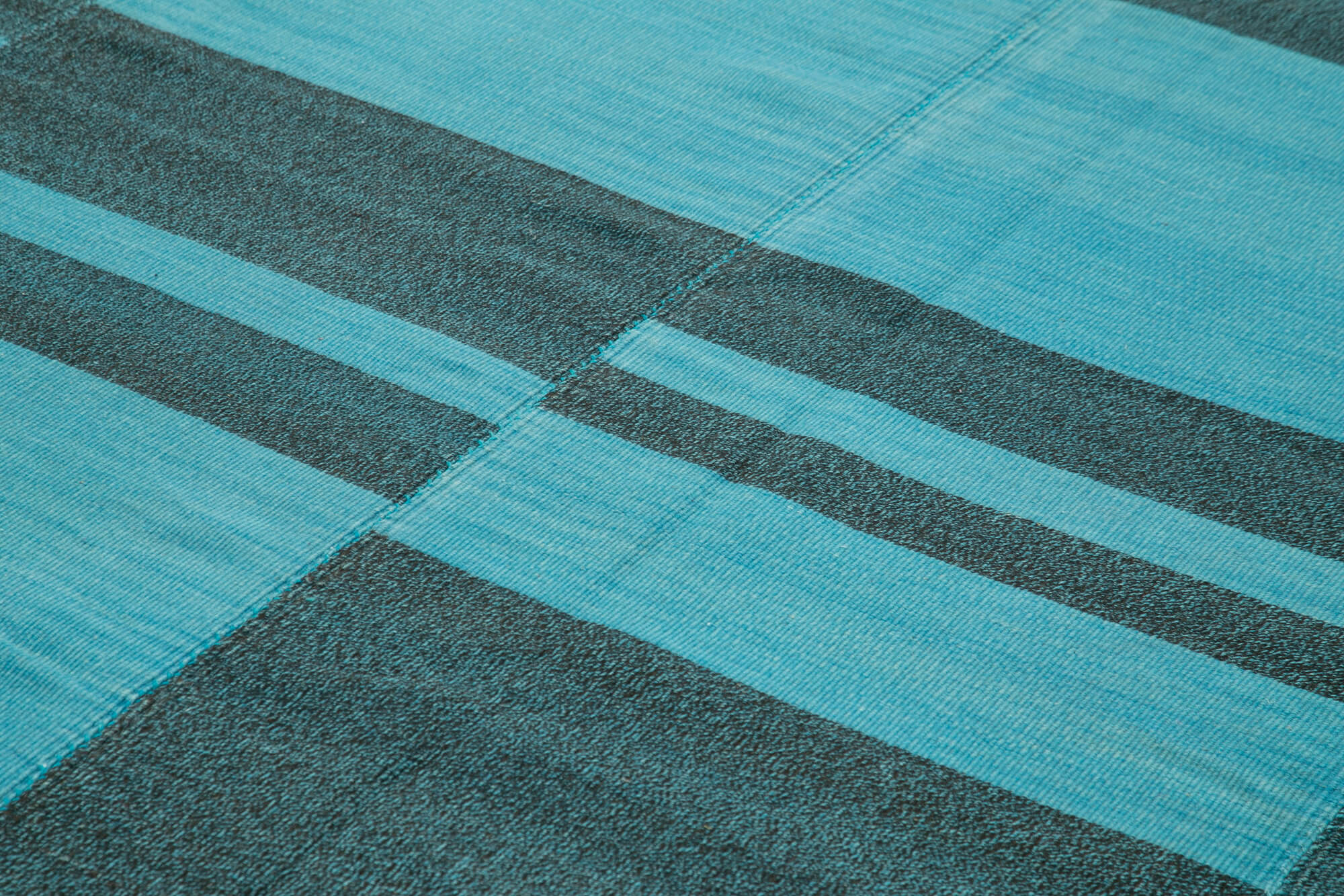 Handmade Area Rug - Turquoise Kilim Striped Cotton Wool Flat Weave Carpet 8'11"x13'7"