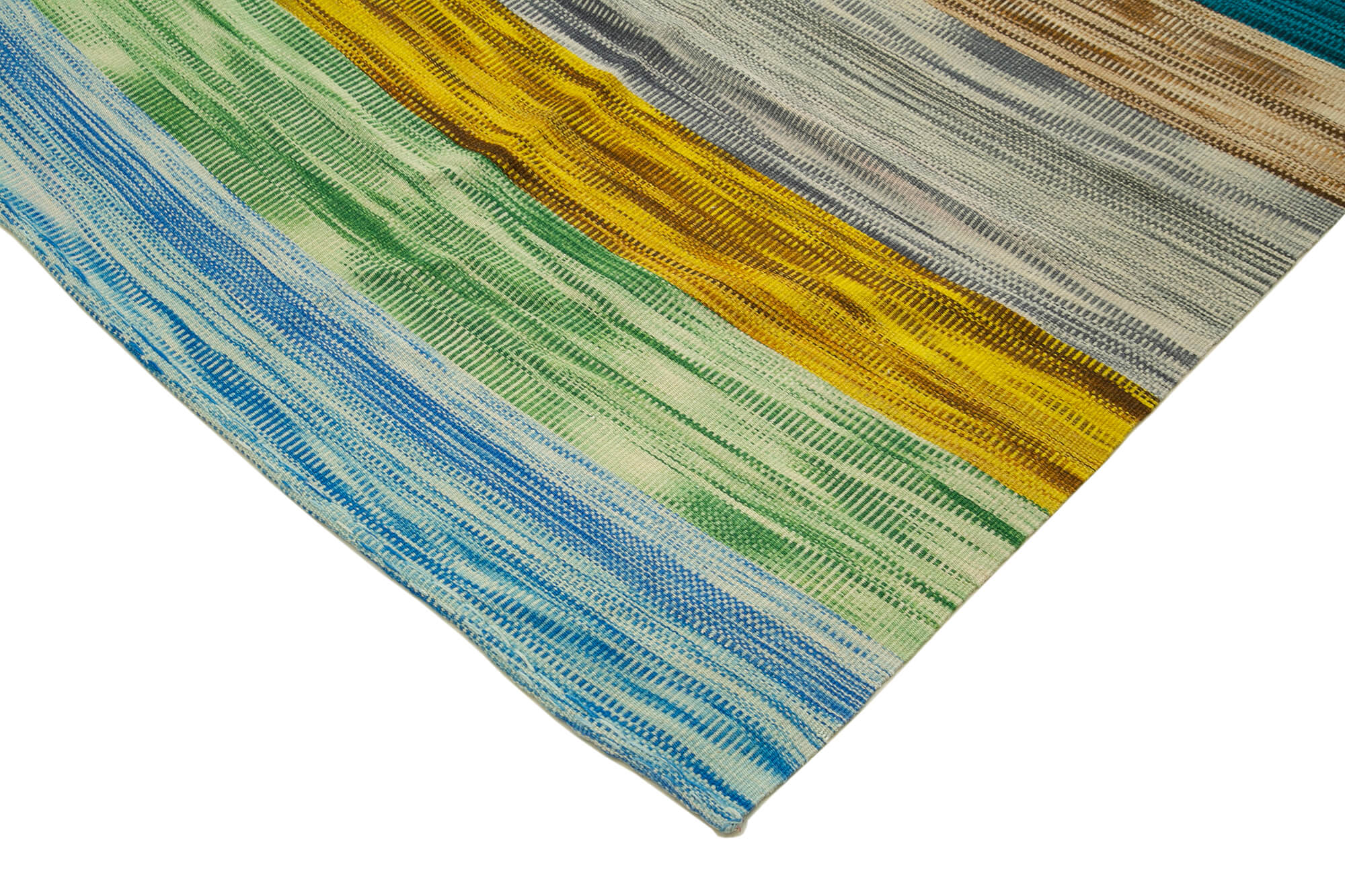 Handmade Cotton Wool Rug - Vintage Turkish Carpet 9x12 | White Striped Bohemian Area Rug