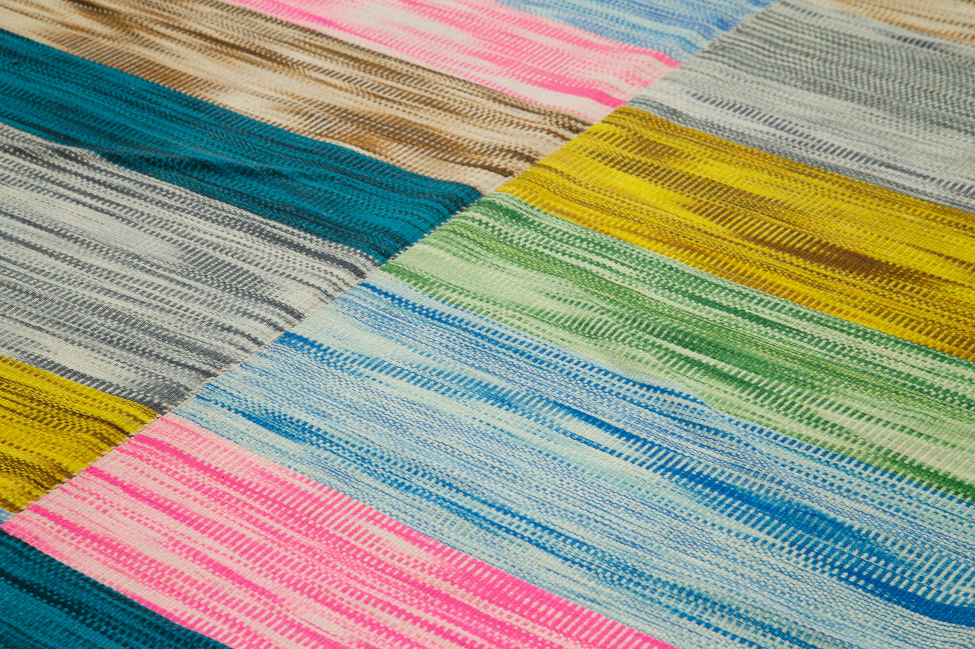 Handmade Cotton Wool Rug - Vintage Turkish Carpet 9x12 | White Striped Bohemian Area Rug