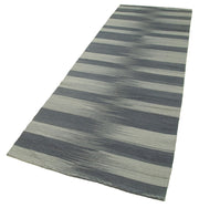Handmade Area Rug - Grey Striped Cotton Wool Vintage Turkish Carpet 3'4''x9'10''