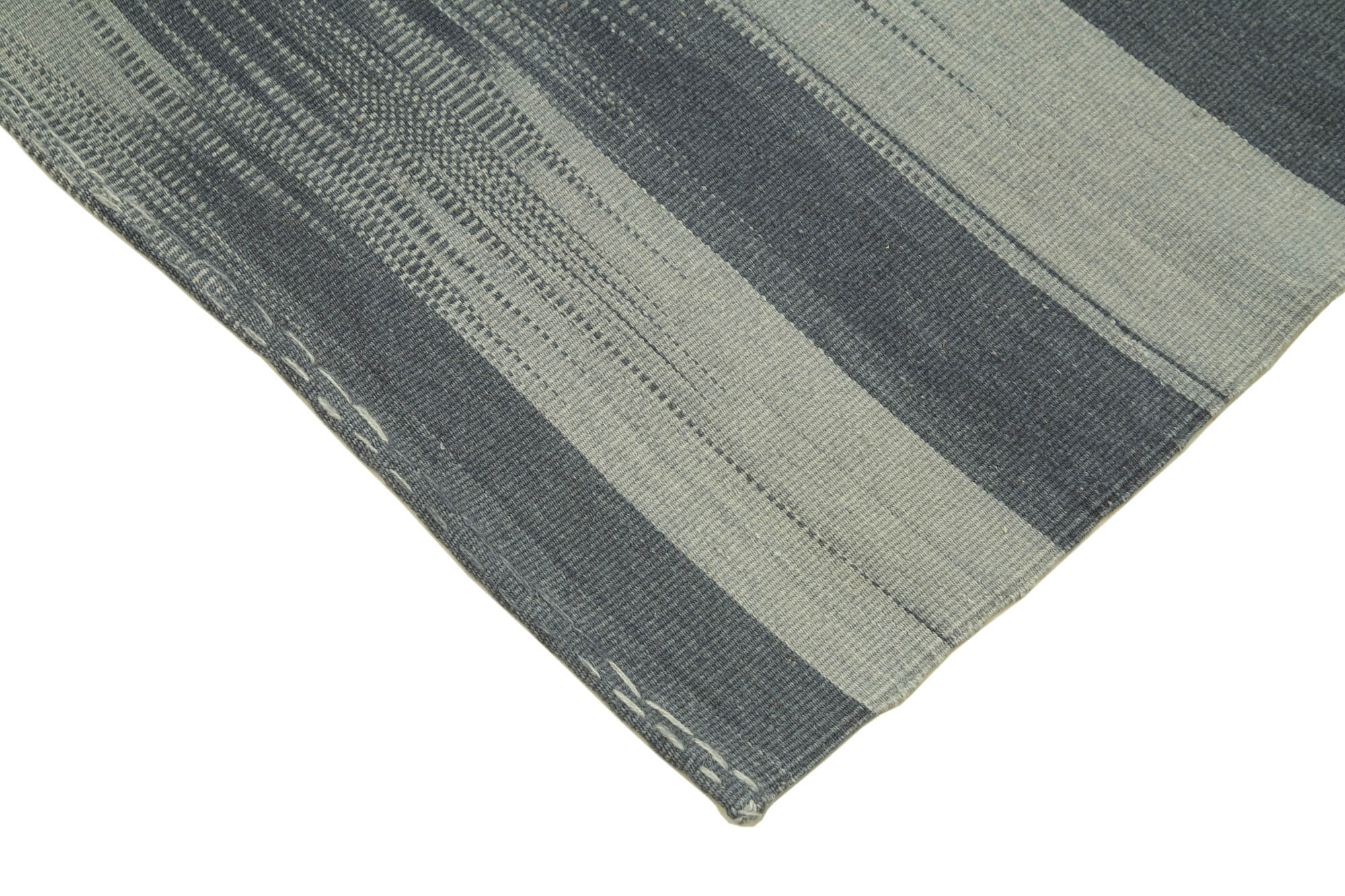 Handmade Area Rug - Grey Striped Cotton Wool Vintage Turkish Carpet 3'4''x9'10''