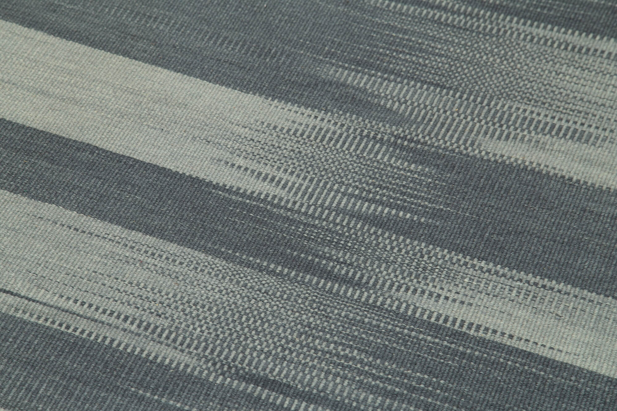 Handmade Area Rug - Grey Striped Cotton Wool Vintage Turkish Carpet 3'4''x9'10''