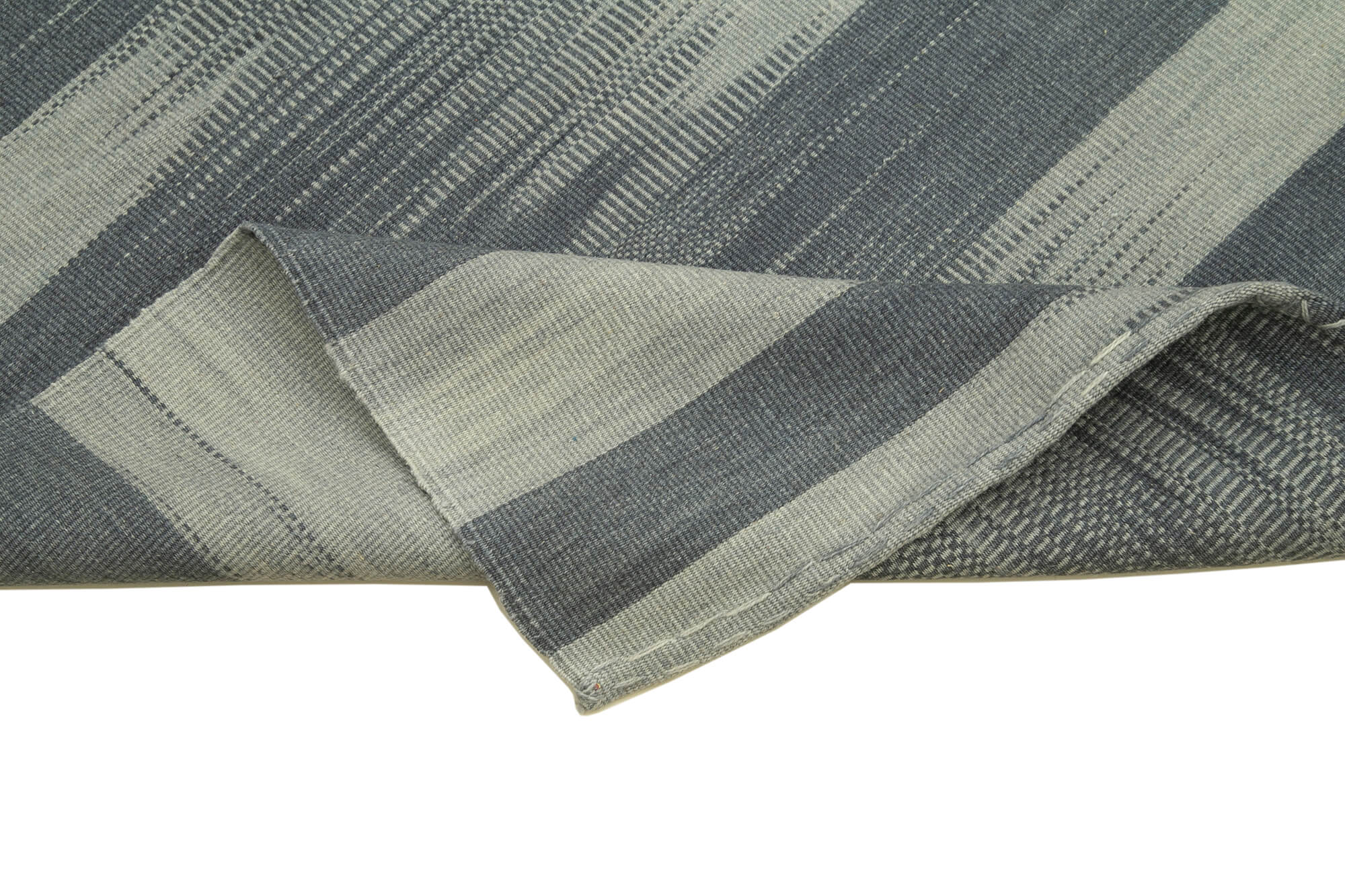 Handmade Area Rug - Grey Striped Cotton Wool Vintage Turkish Carpet 3'4''x9'10''