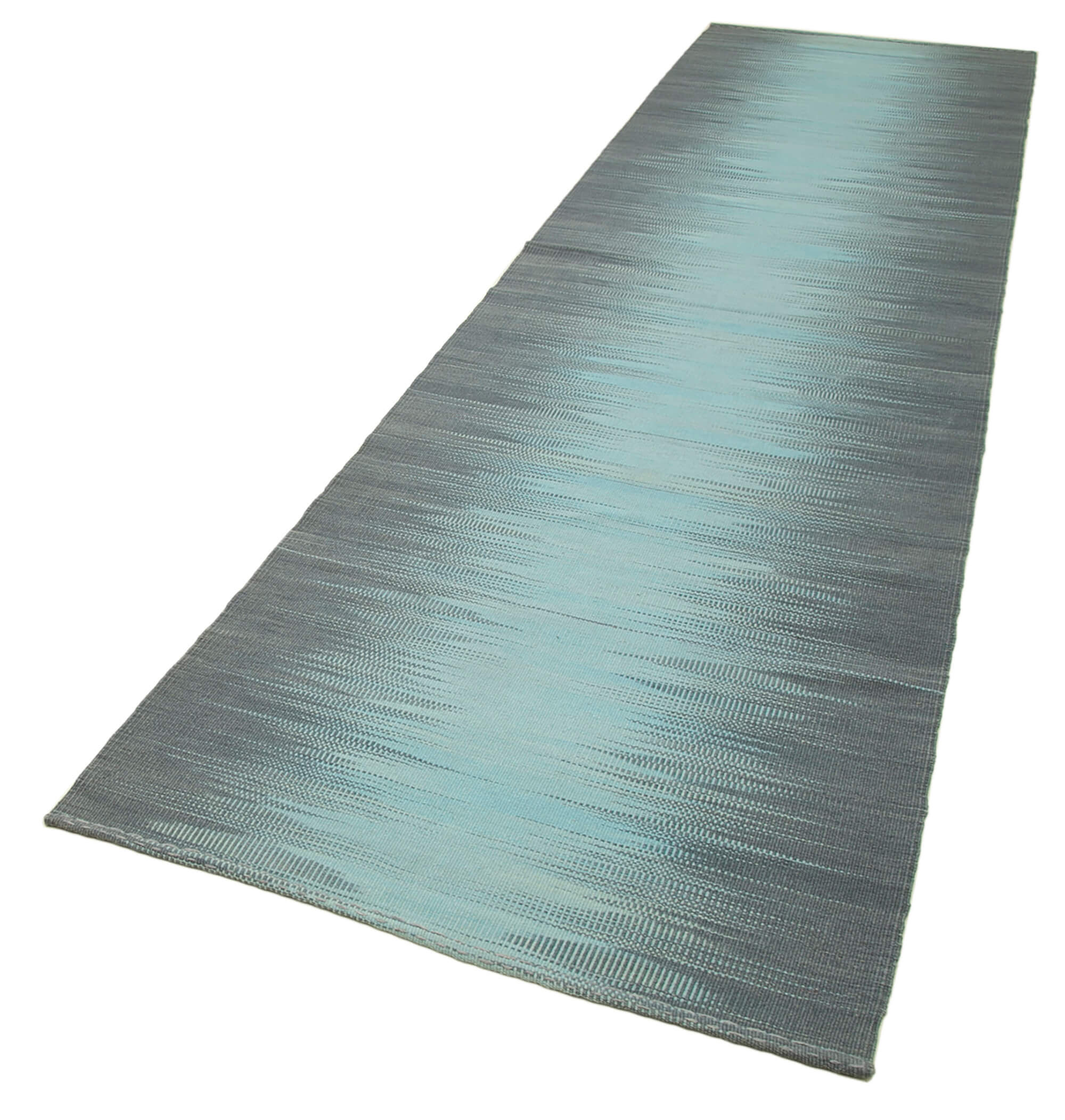 Handmade Area Rug – Grey Striped Cotton Wool Vintage Turkish Carpet 3'5''x13'6''