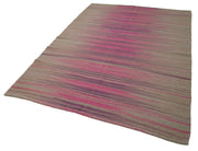 Handmade Area Rug - Purple Striped Kilim Wool Cotton Blend 5'10''x8'4''