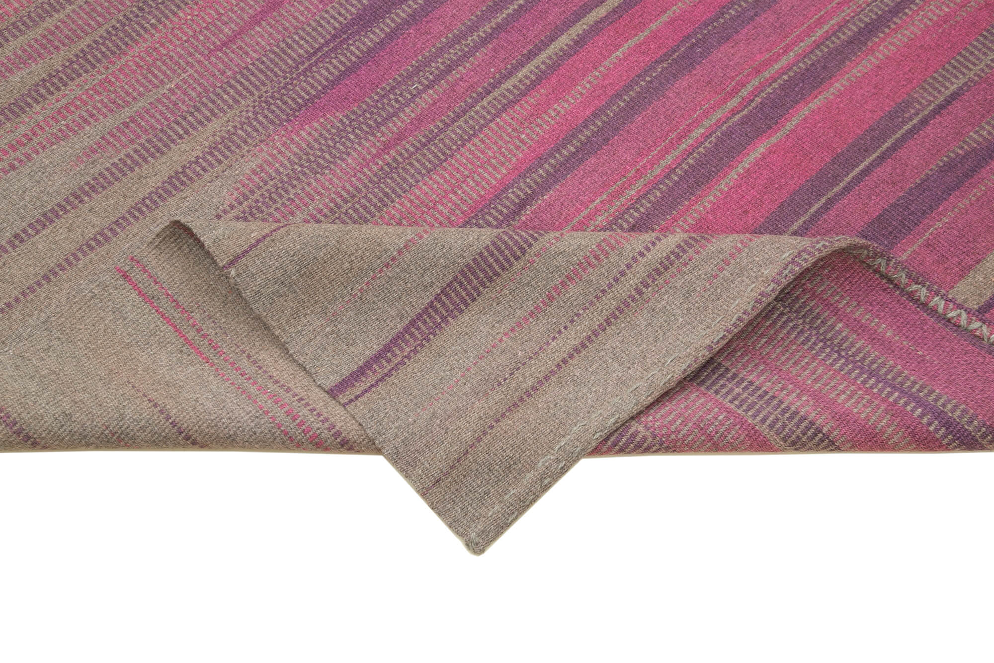 Handmade Area Rug - Purple Striped Kilim Wool Cotton Blend 5'10''x8'4''